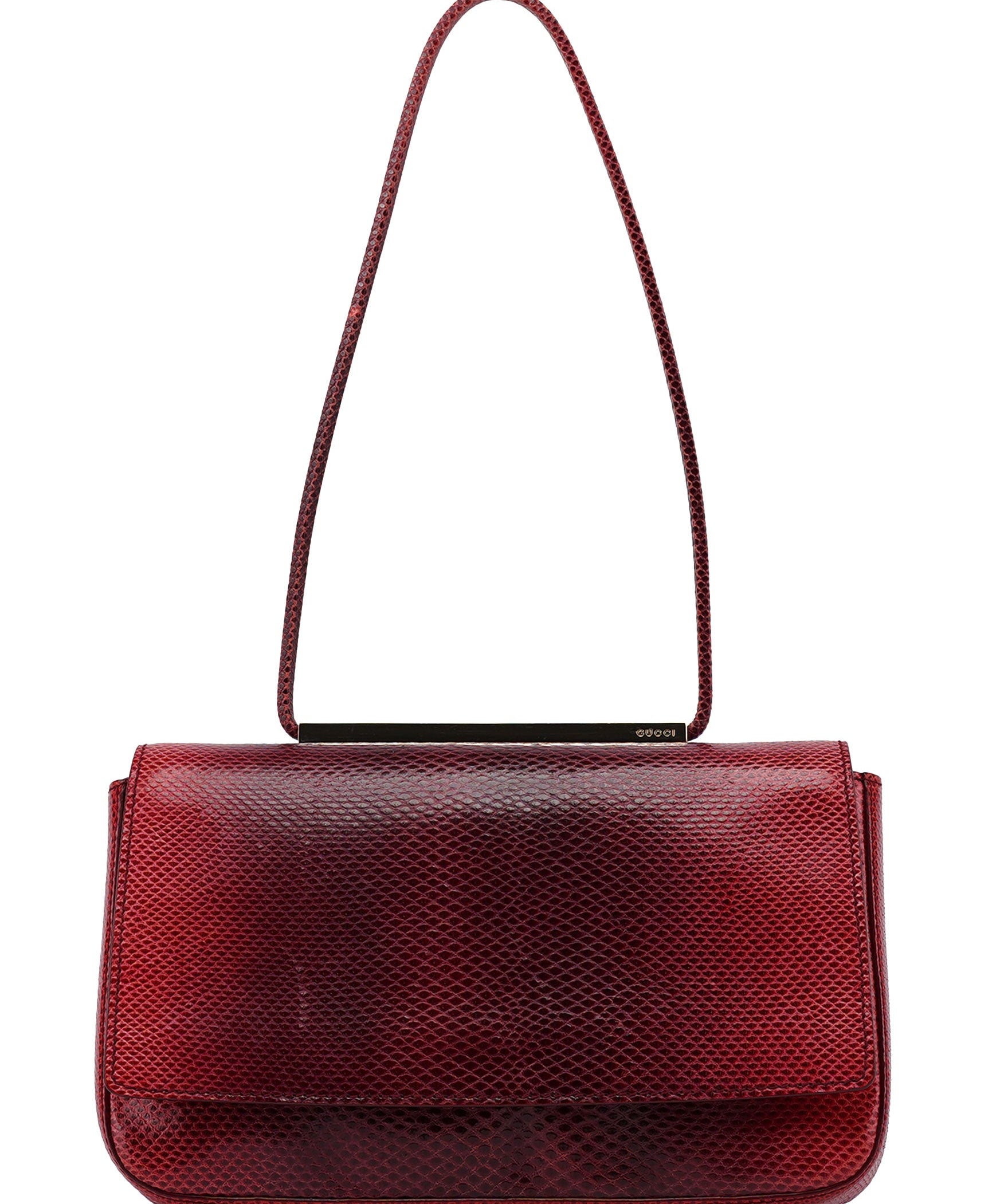 Gucci 001 4227 Red Lizard Embossed Leather Shoulder Bag