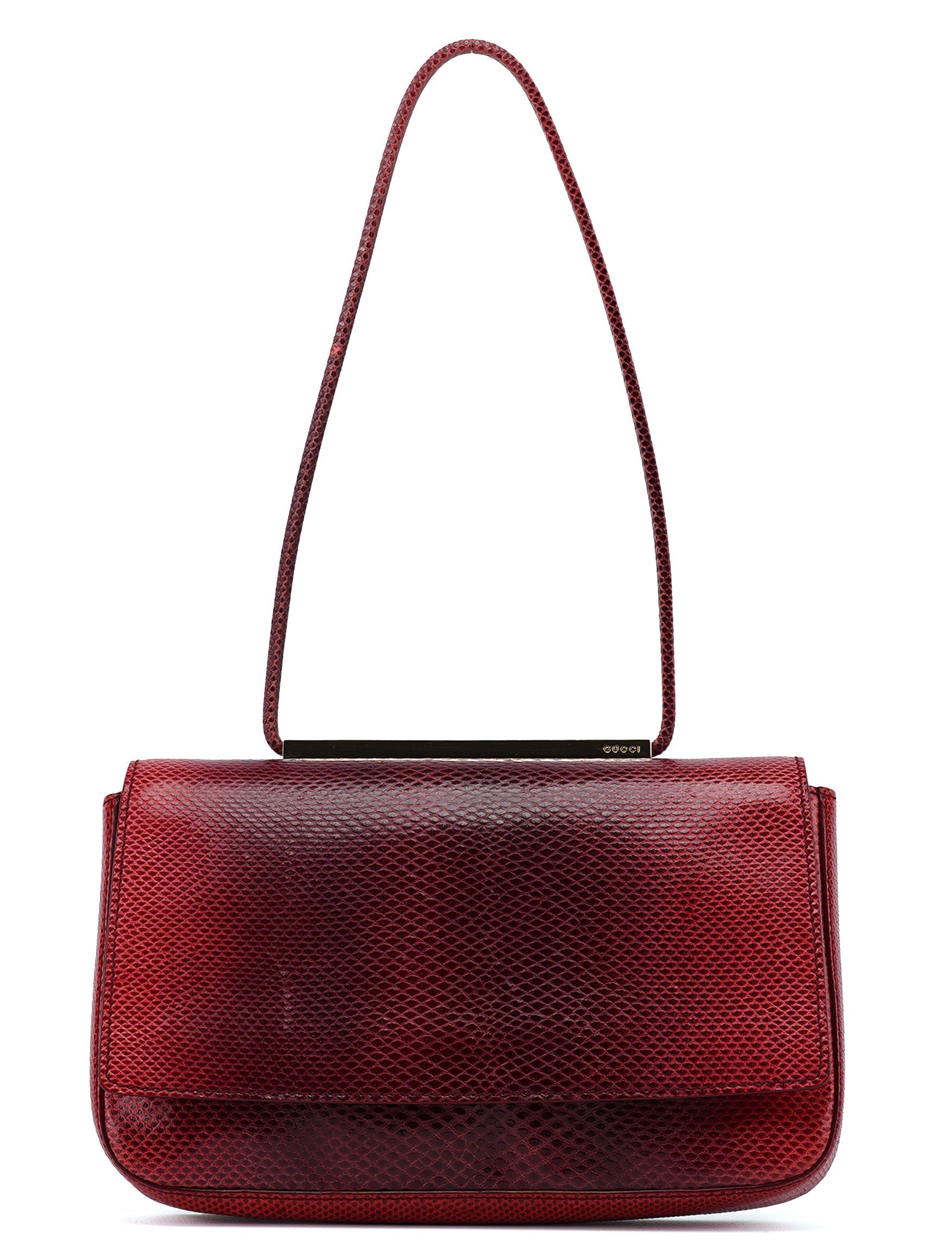 Gucci 001 4227 Red Lizard Embossed Leather Shoulder Bag