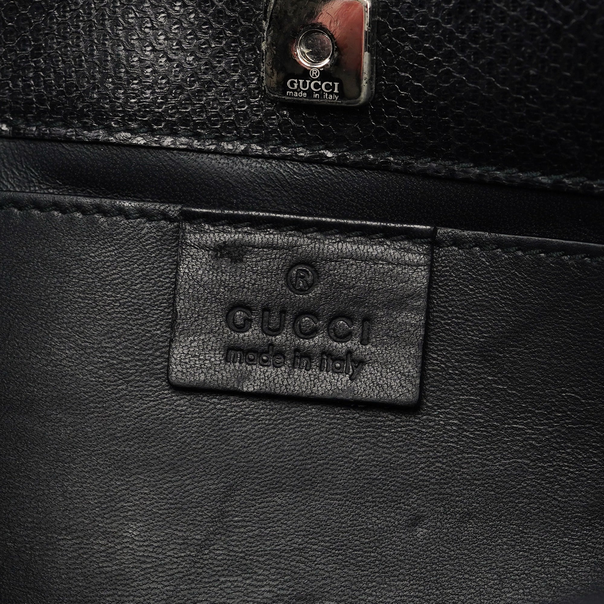 Gucci 001 4243 Borsa a spalla in pelle nera stampa lucertola