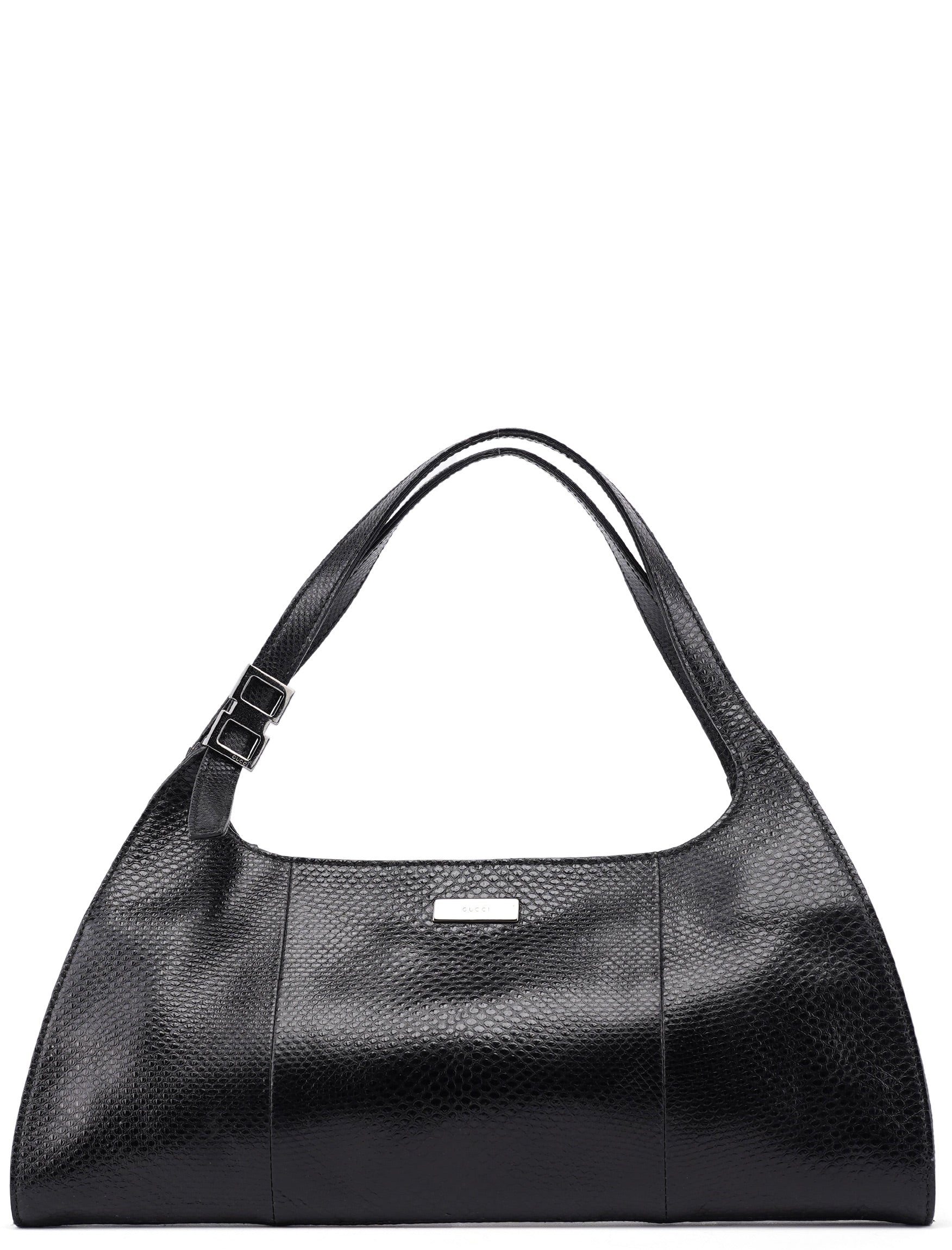 Gucci 001 4243 Borsa a spalla in pelle nera stampa lucertola