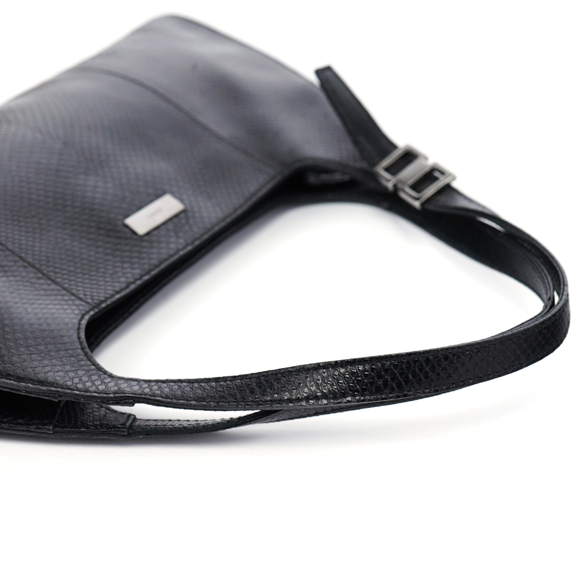 Gucci 001 4243 Borsa a spalla in pelle nera stampa lucertola