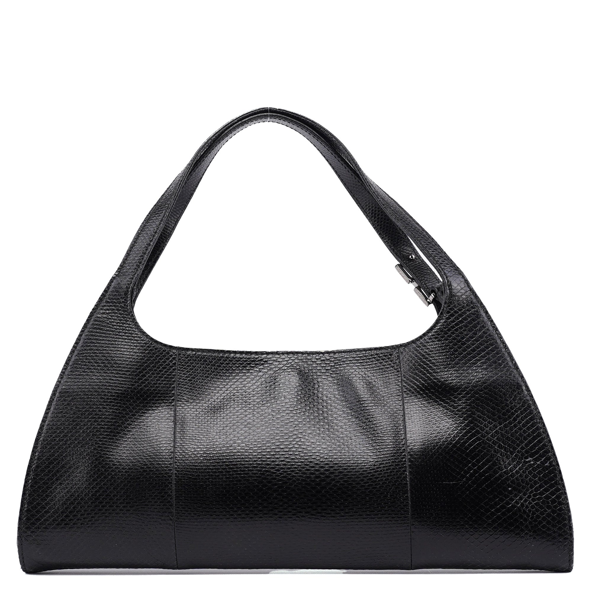 Gucci 001 4243 Borsa a spalla in pelle nera stampa lucertola
