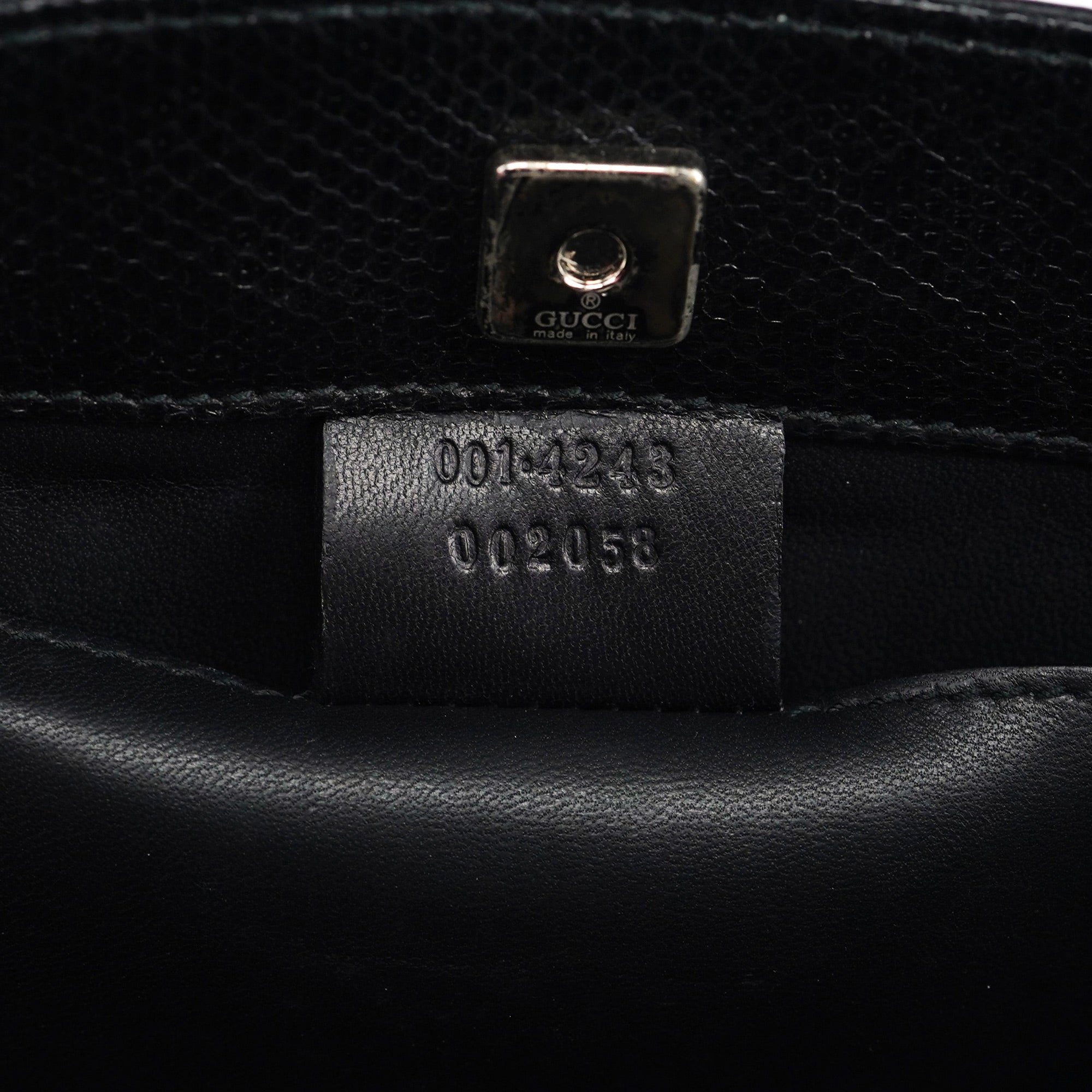 Gucci 001 4243 Borsa a spalla in pelle nera stampa lucertola