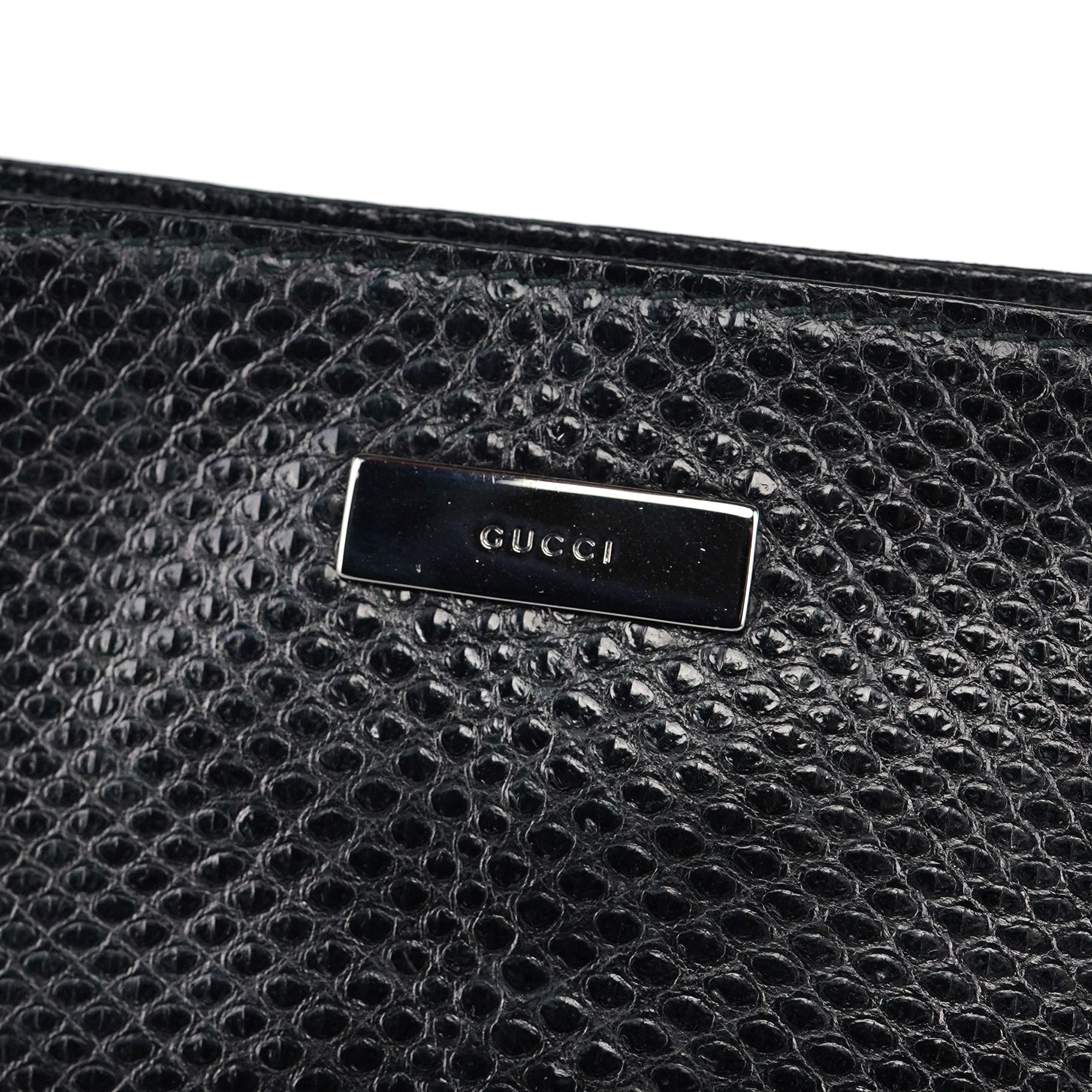 Gucci 001 4243 Borsa a spalla in pelle nera stampa lucertola