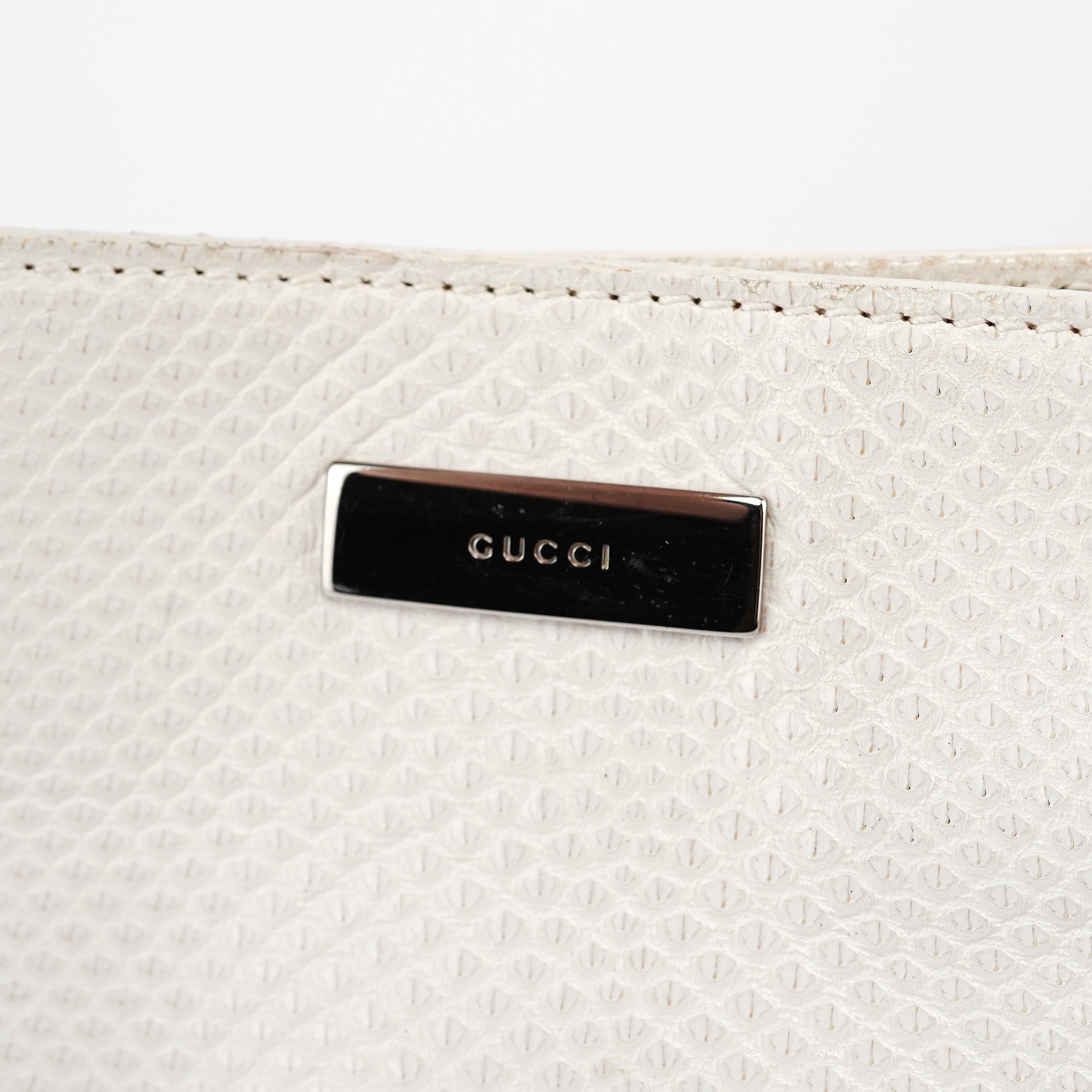 Gucci 001 4243 White Lizard Embossed Shoulder Bag