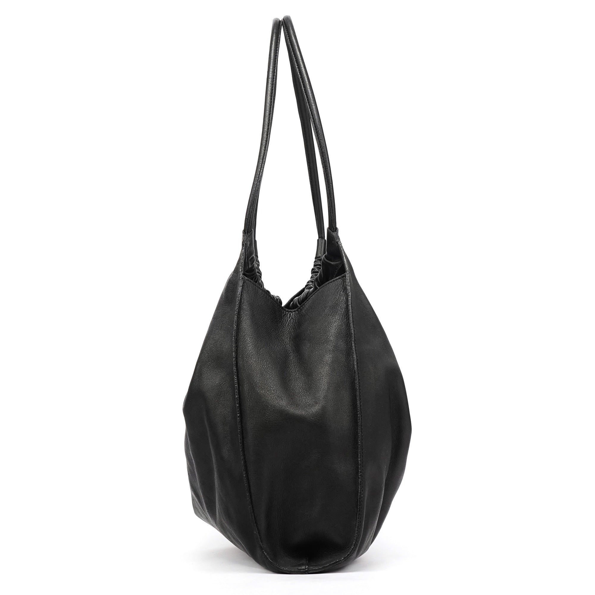 Gucci 001 4332 Black Leather Ruched Hobo Shoulder Bag