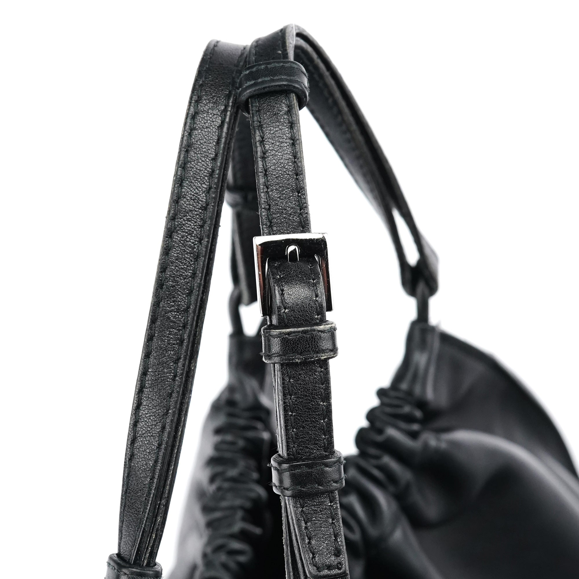 Gucci 001 4335 Black Ruched Calfskin Shoulder Bag