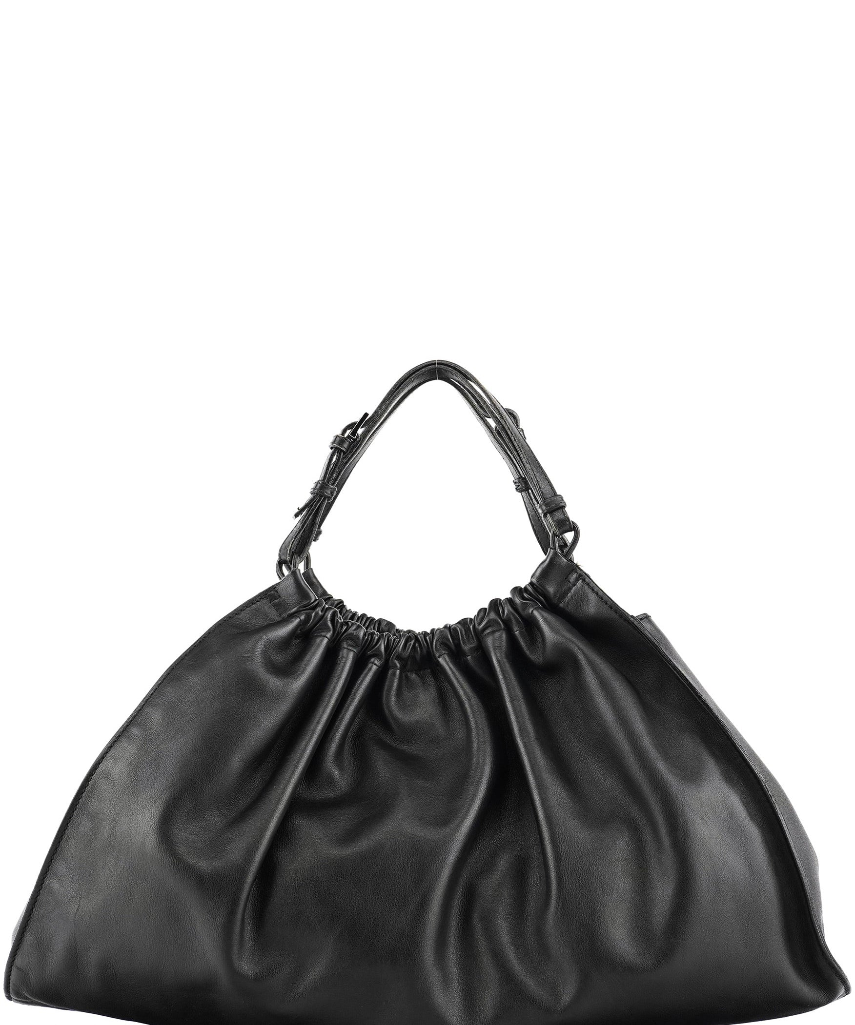 Gucci 001 4335 Black Ruched Calfskin Shoulder Bag