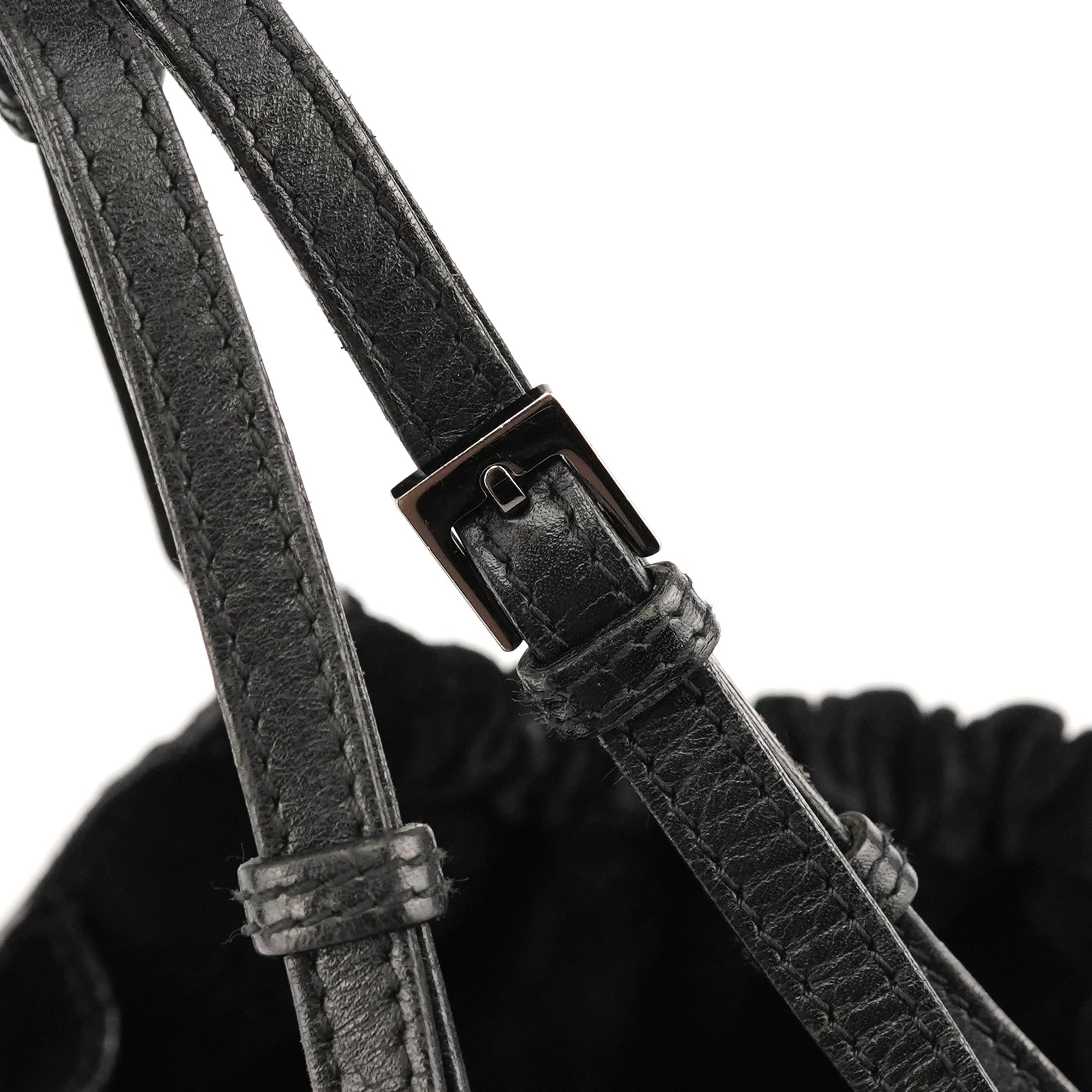 Gucci 001 4335 Black Suede Ruched Handbag