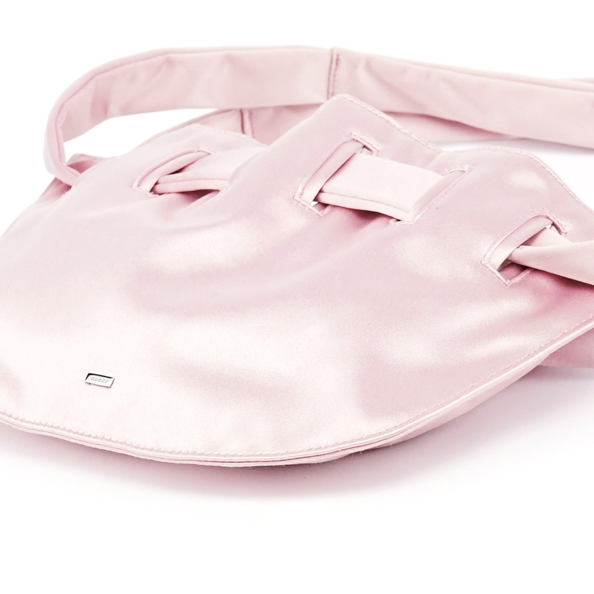 Gucci 001 4399 Pink Satin Drawstring Shoulder Bag