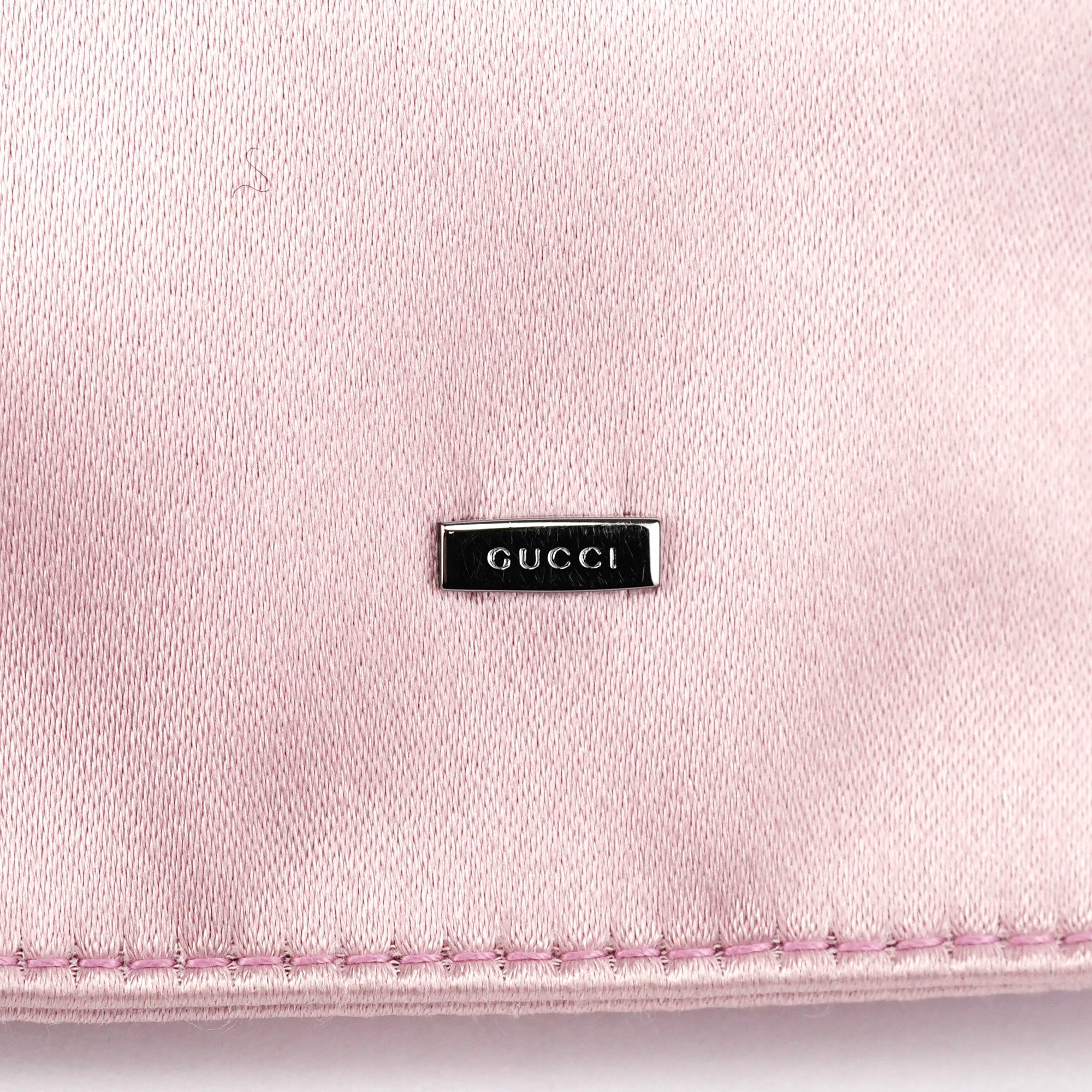 Gucci 001 4399 Pink Satin Drawstring Shoulder Bag