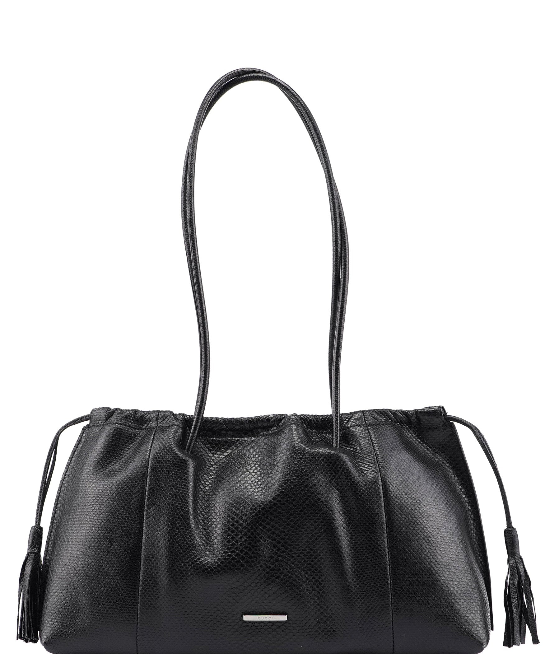 Gucci 001 4403 Black Lizard Embossed Tote Bag