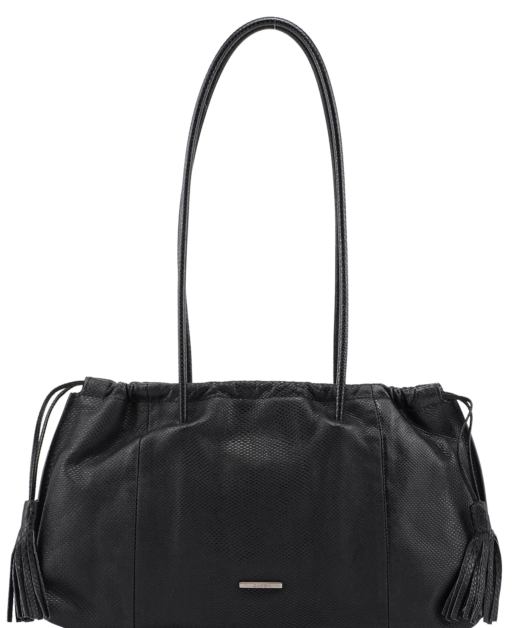 Gucci 001 4403 Black Lizard Embossed Tote Bag