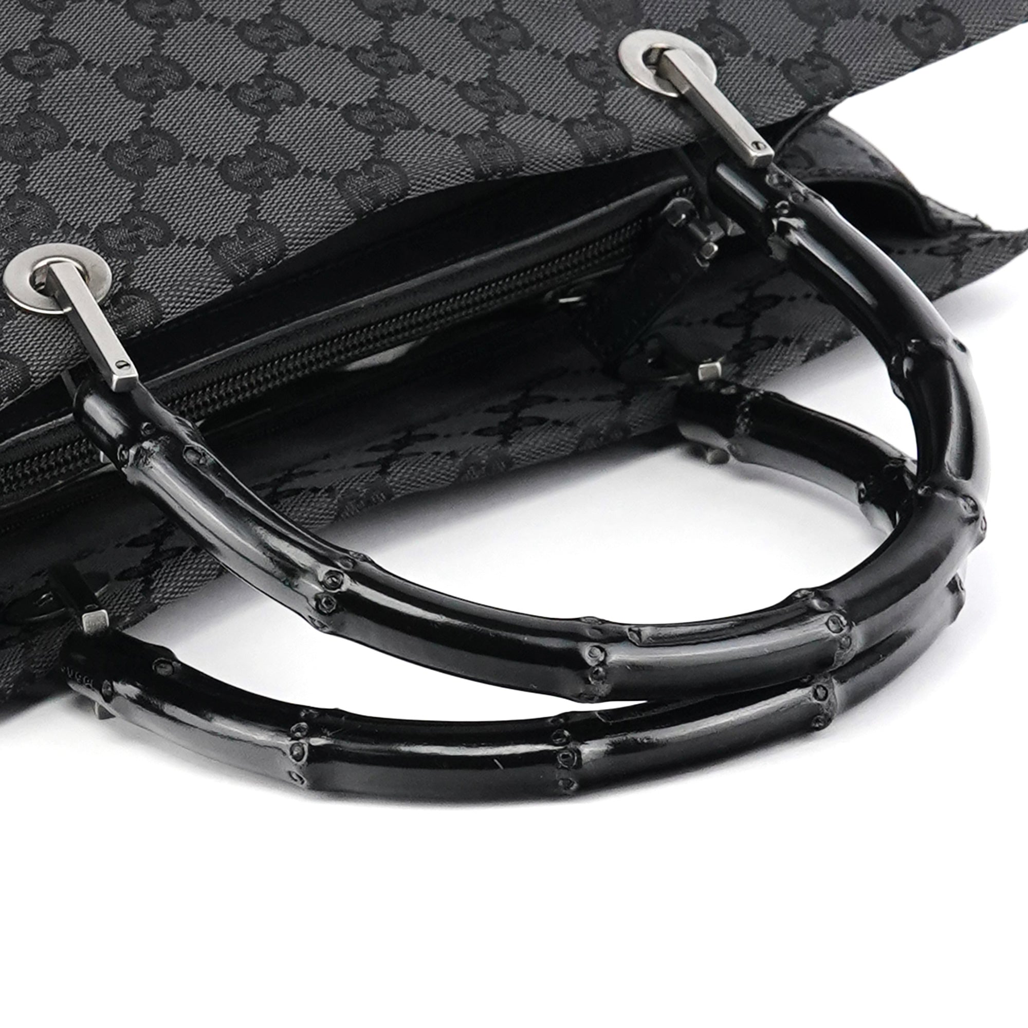 Gucci 002 1010 Anthracite GG Bamboo Tote Bag