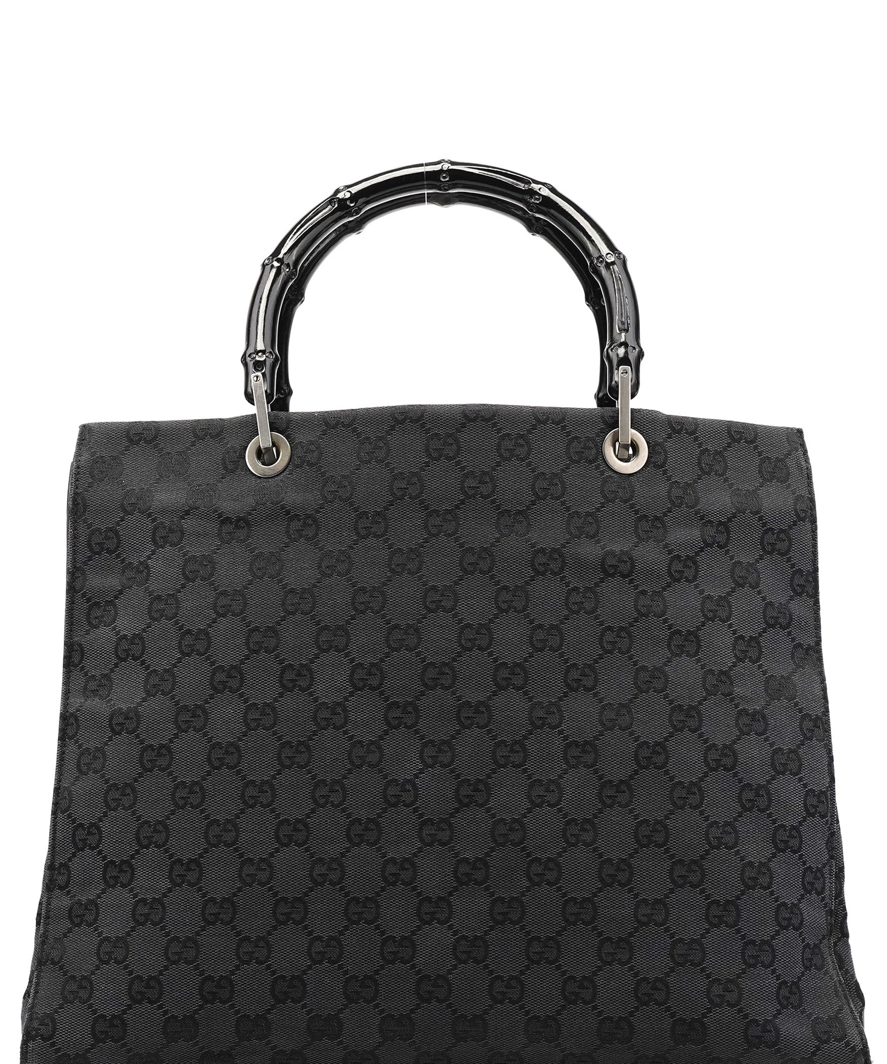 Gucci 002 1010 Anthracite GG Bamboo Tote Bag