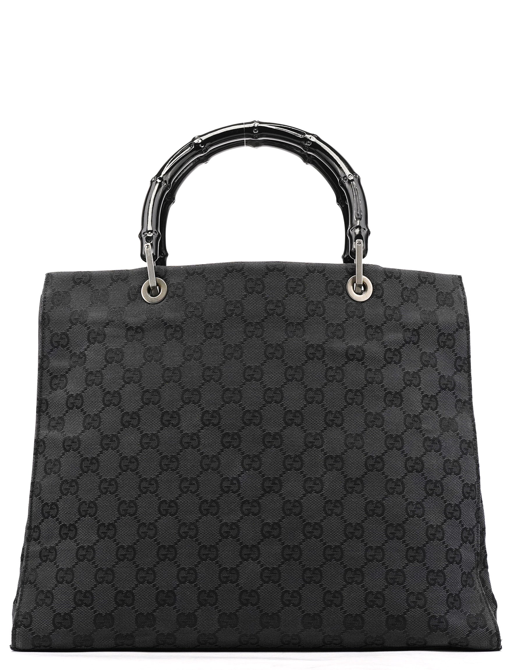 Gucci 002 1010 Anthracite GG Bamboo Tote Bag