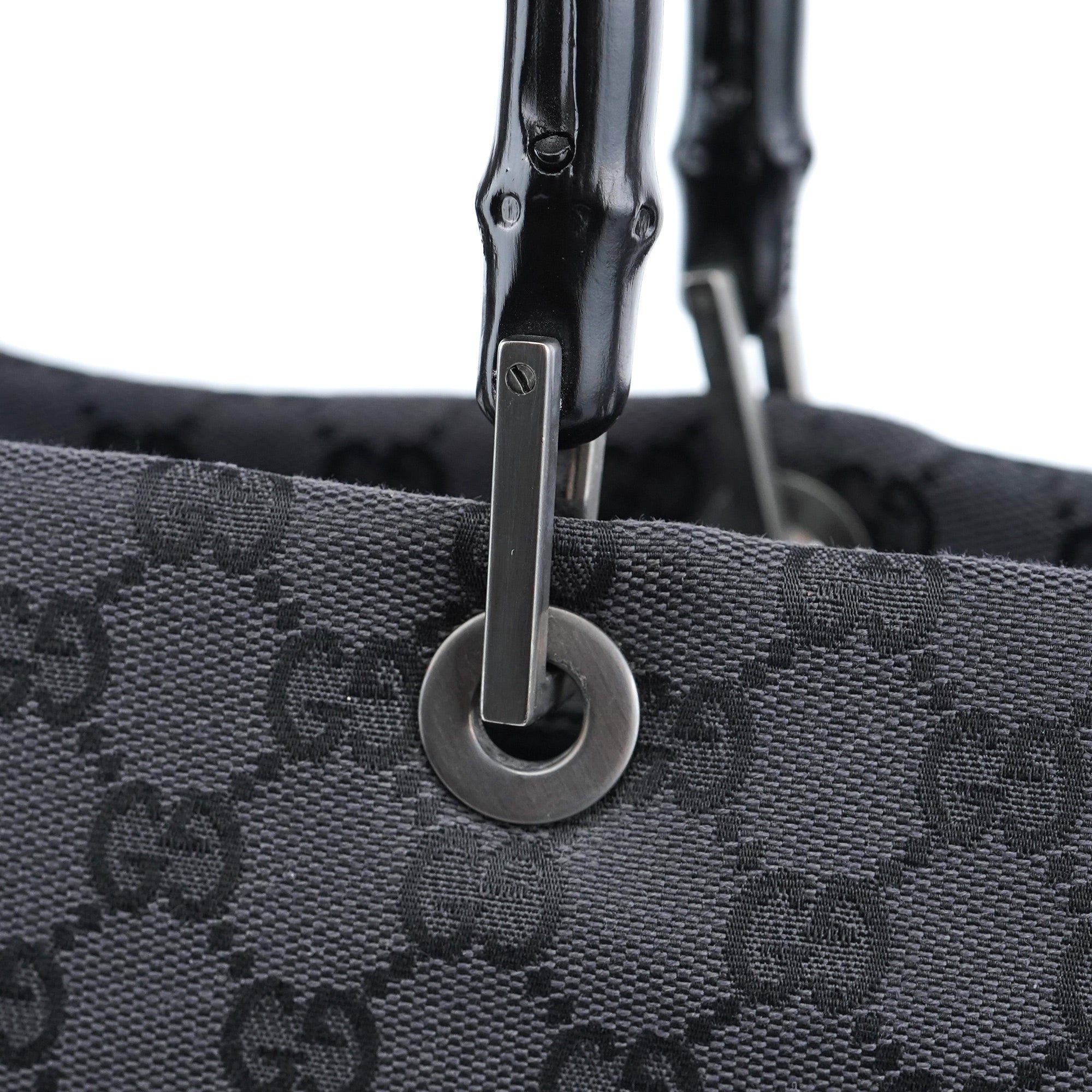 Gucci 002 1010 Anthracite GG Bamboo Tote Bag