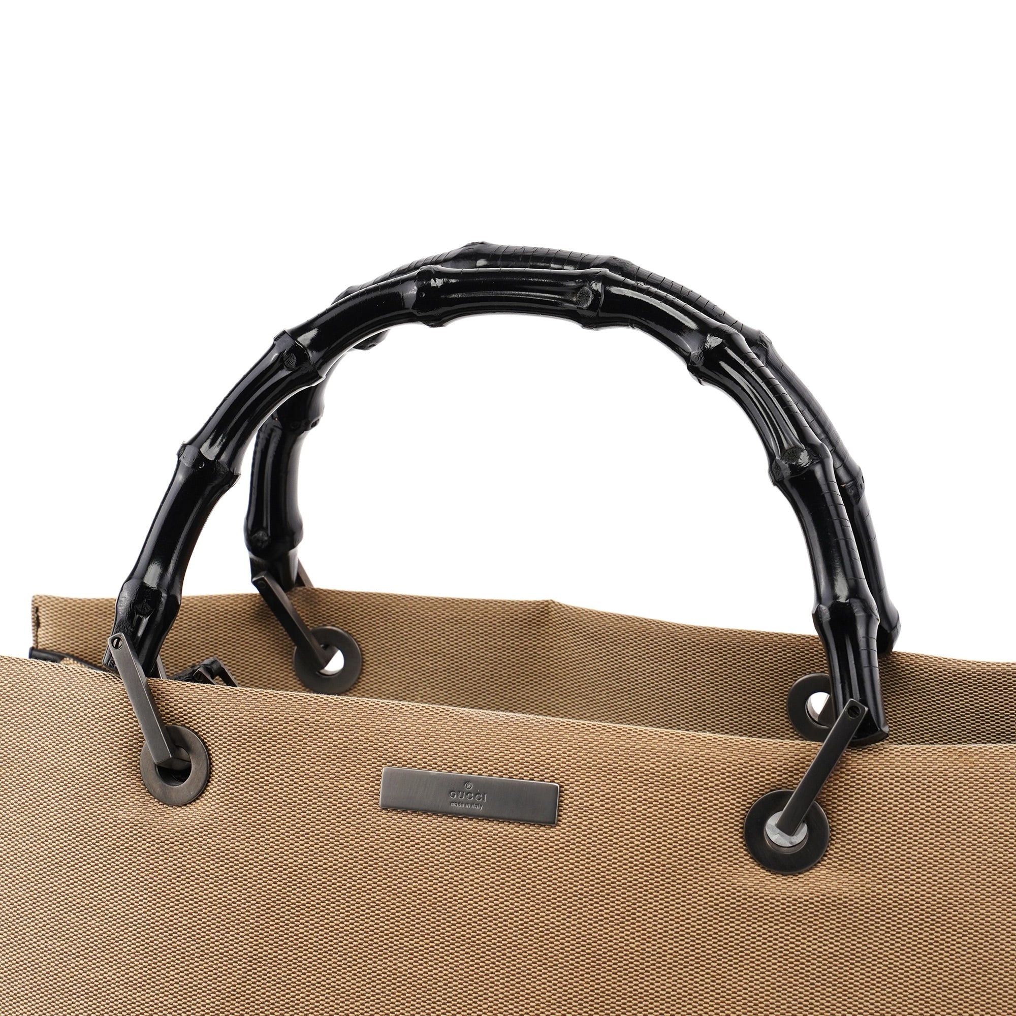 Gucci 002 1010 Sac cabas Bamboo en toile beige