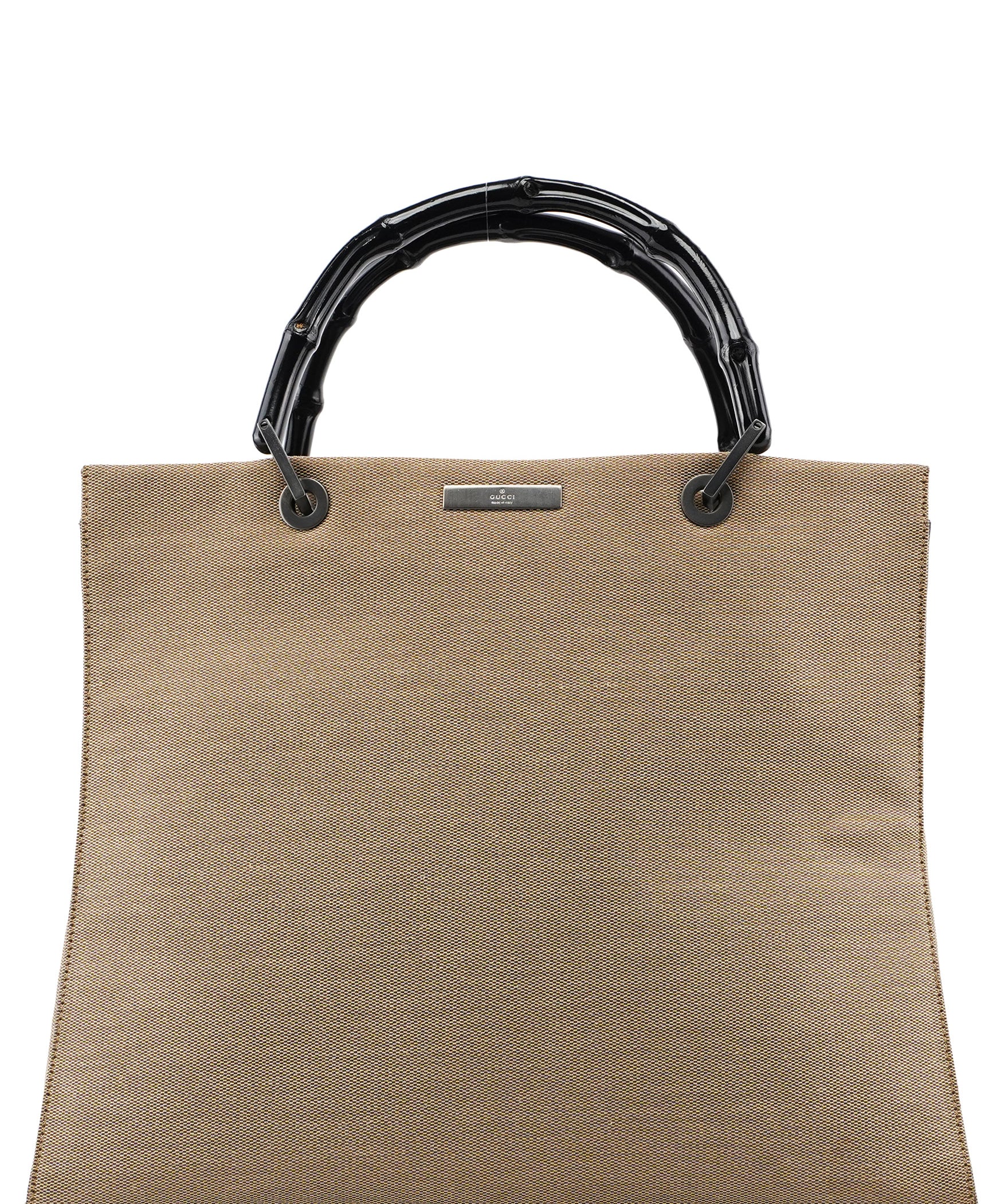 Gucci 002 1010 Beige Canvas Bamboo Tote Bag