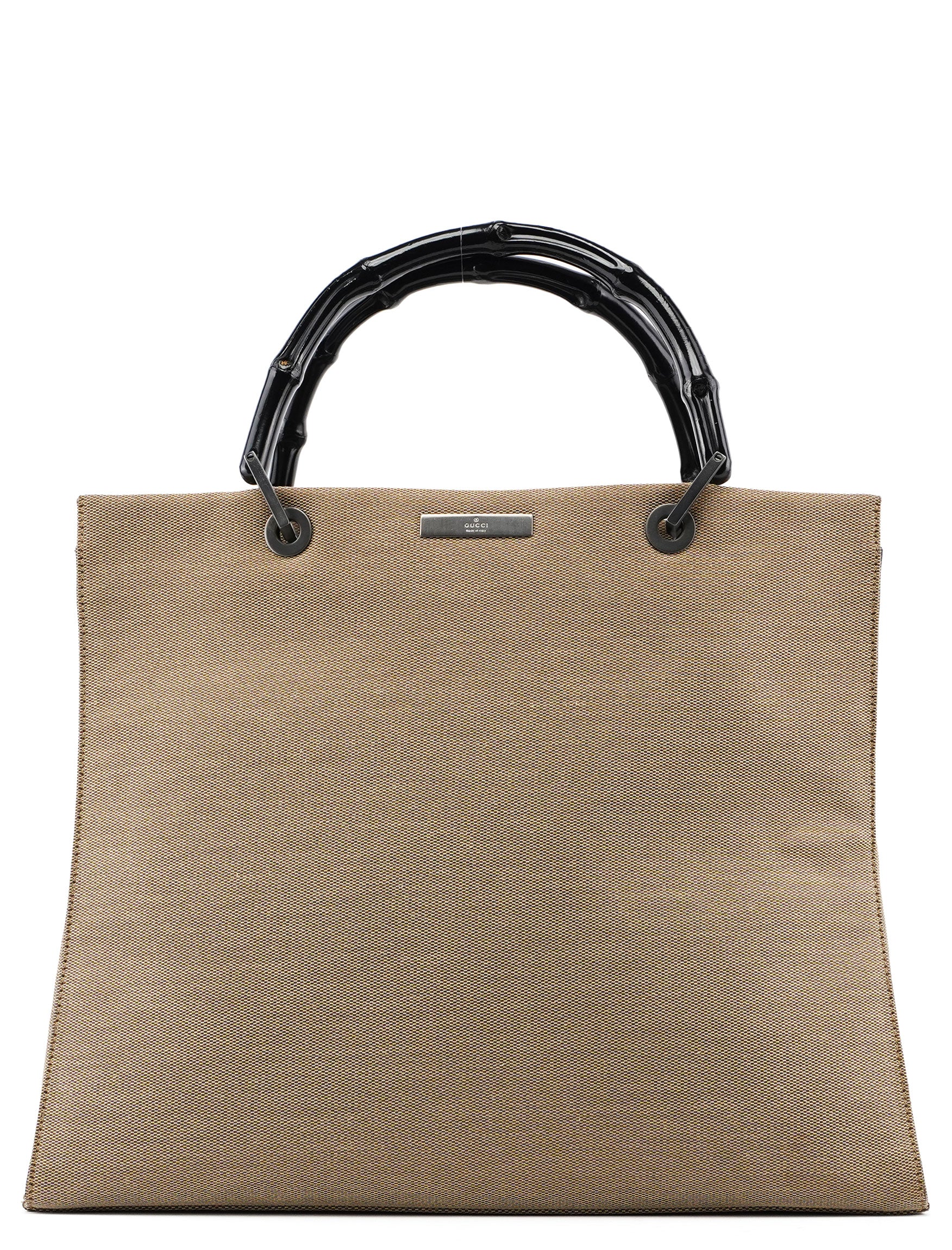 Gucci 002 1010 Beige Canvas Bamboo Tote Bag