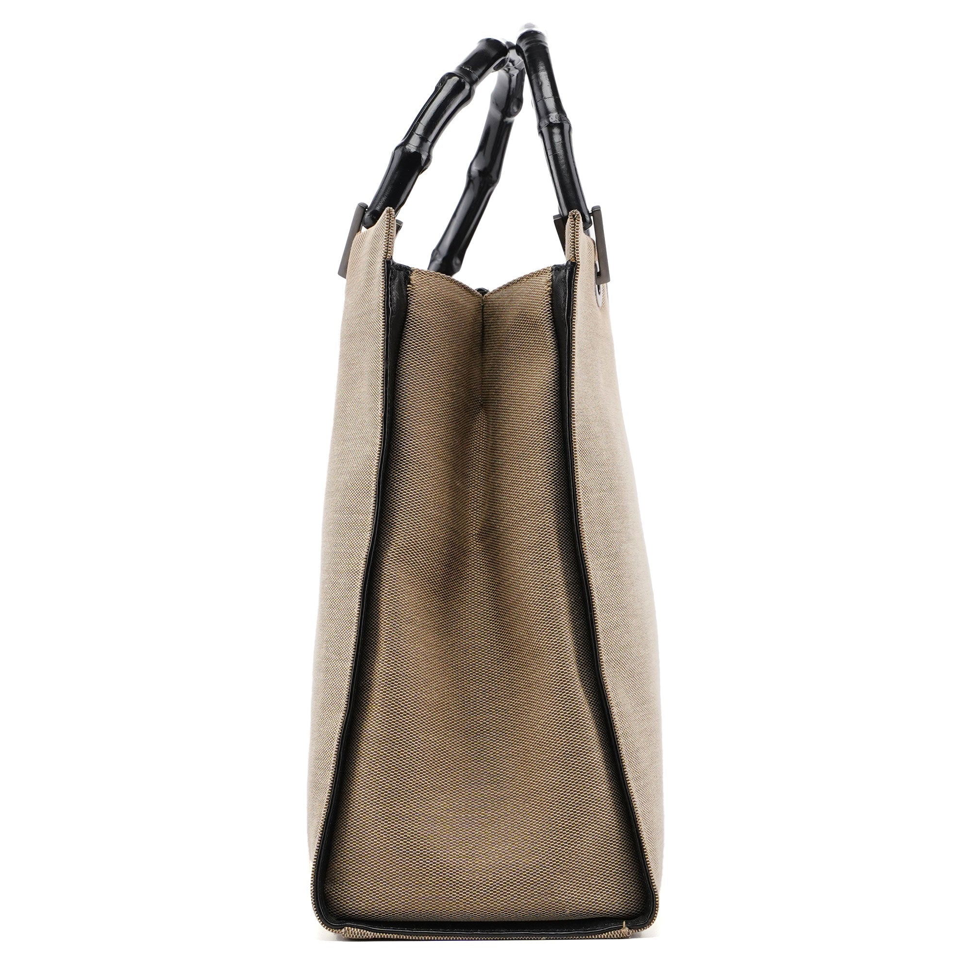 Gucci 002 1010 Beige Canvas Bamboo Tote Bag