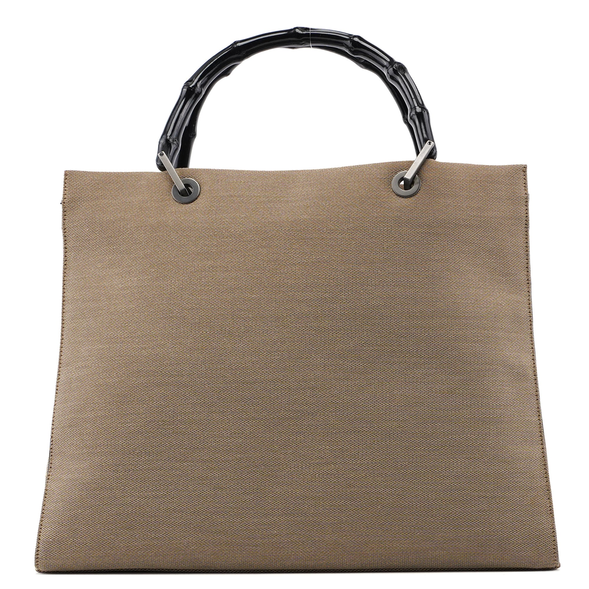 Gucci 002 1010 Beige Canvas Bamboo Tote Bag