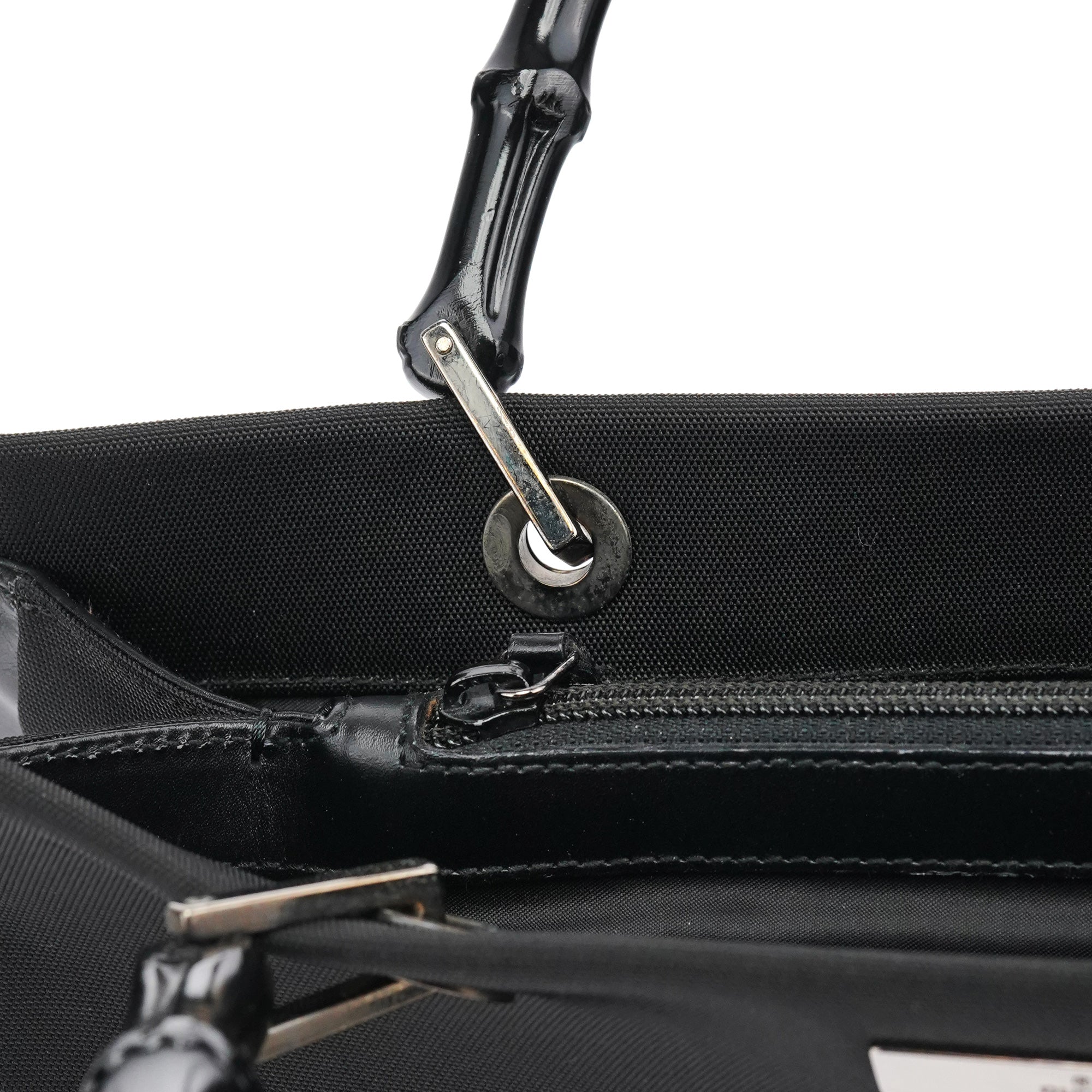 Gucci 002 1010 Black Canvas Bamboo Tote Bag