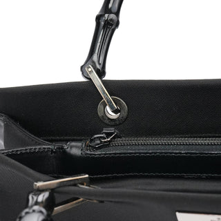 Gucci 002 1010 Black Canvas Bamboo Tote Bag