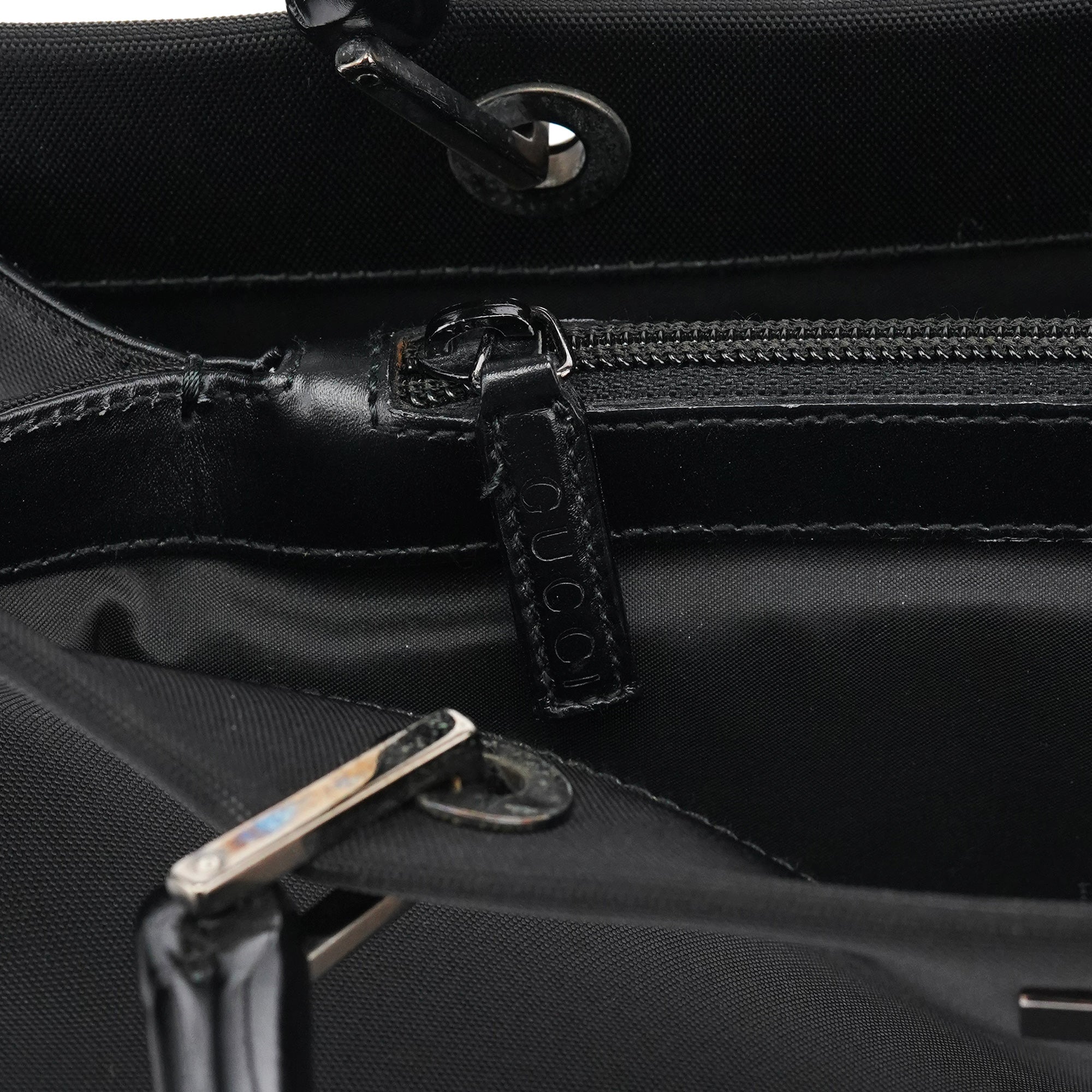 Gucci 002 1010 Black Canvas Bamboo Tote Bag