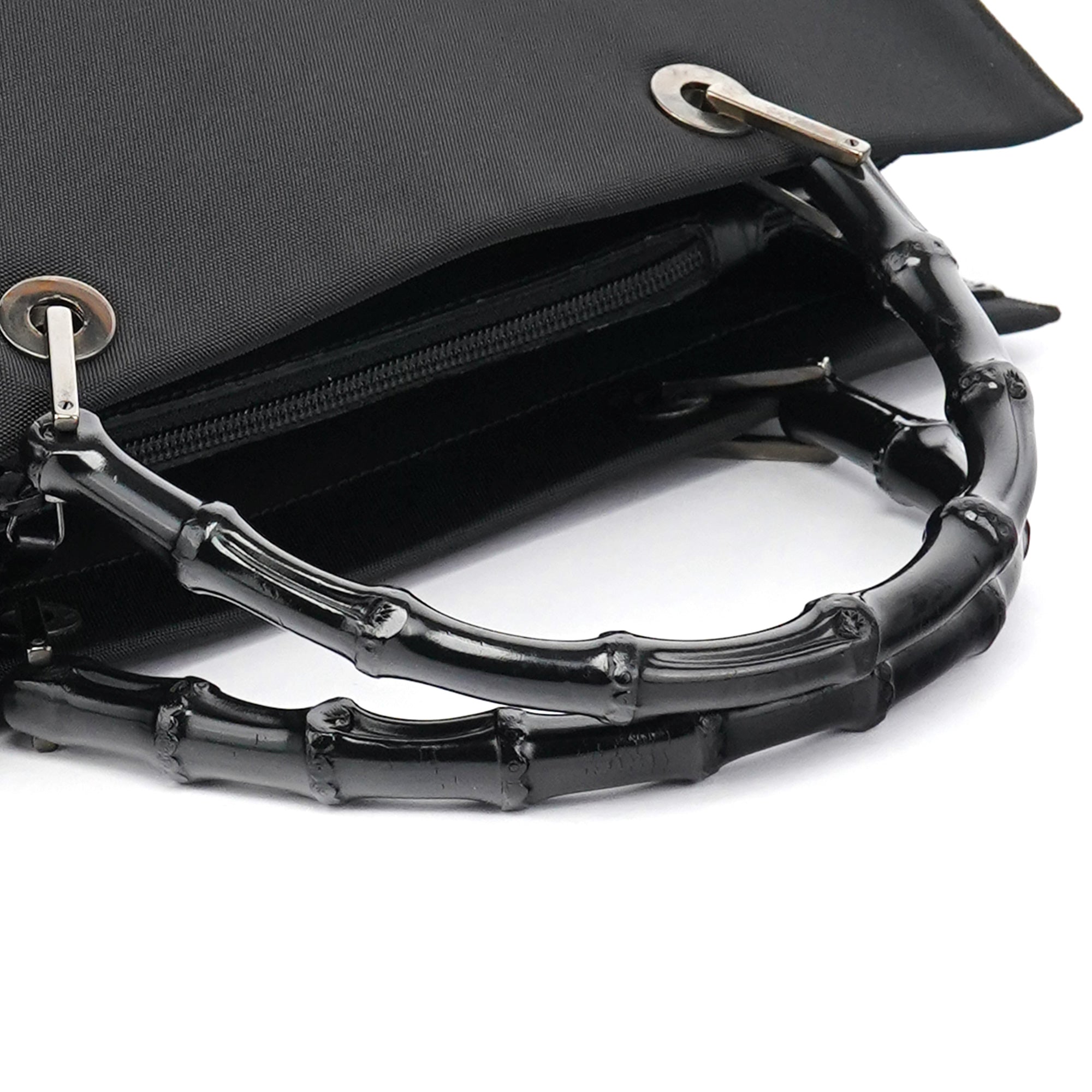Gucci 002 1010 Black Canvas Bamboo Tote Bag