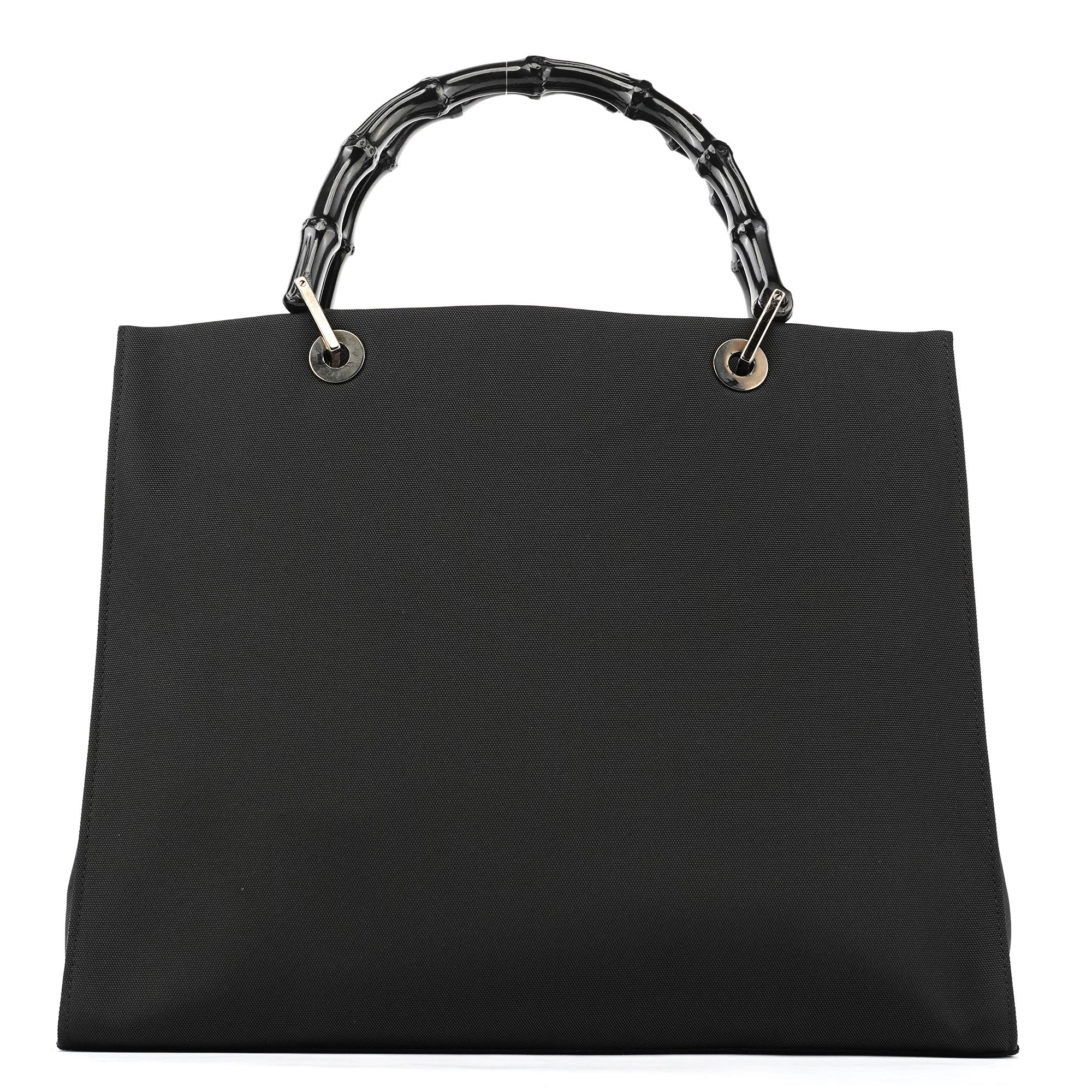 Gucci 002 1010 Black Canvas Bamboo Tote Bag