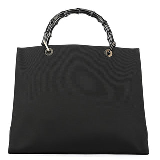 Gucci 002 1010 Black Canvas Bamboo Tote Bag