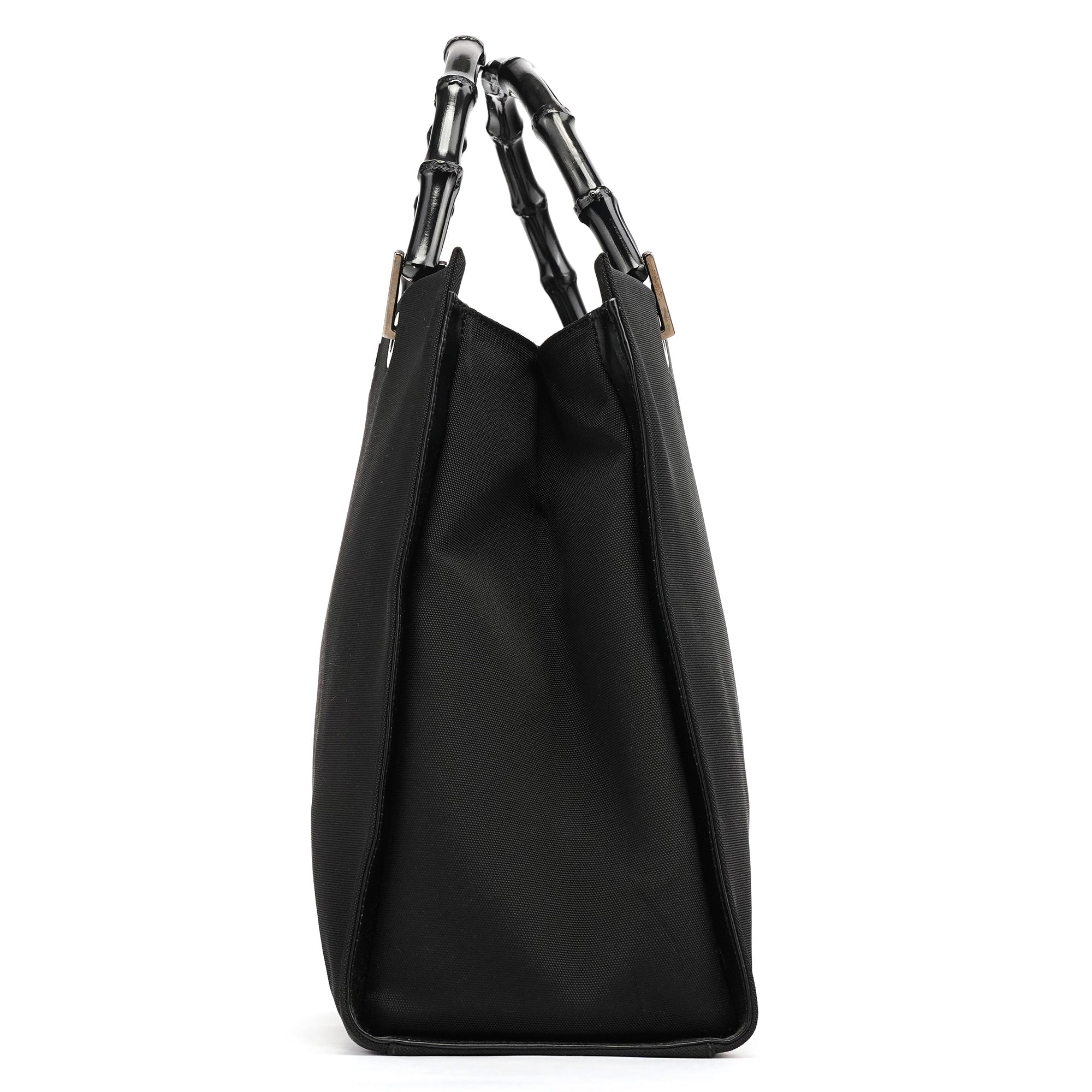 Gucci 002 1010 Black Canvas Bamboo Tote Bag