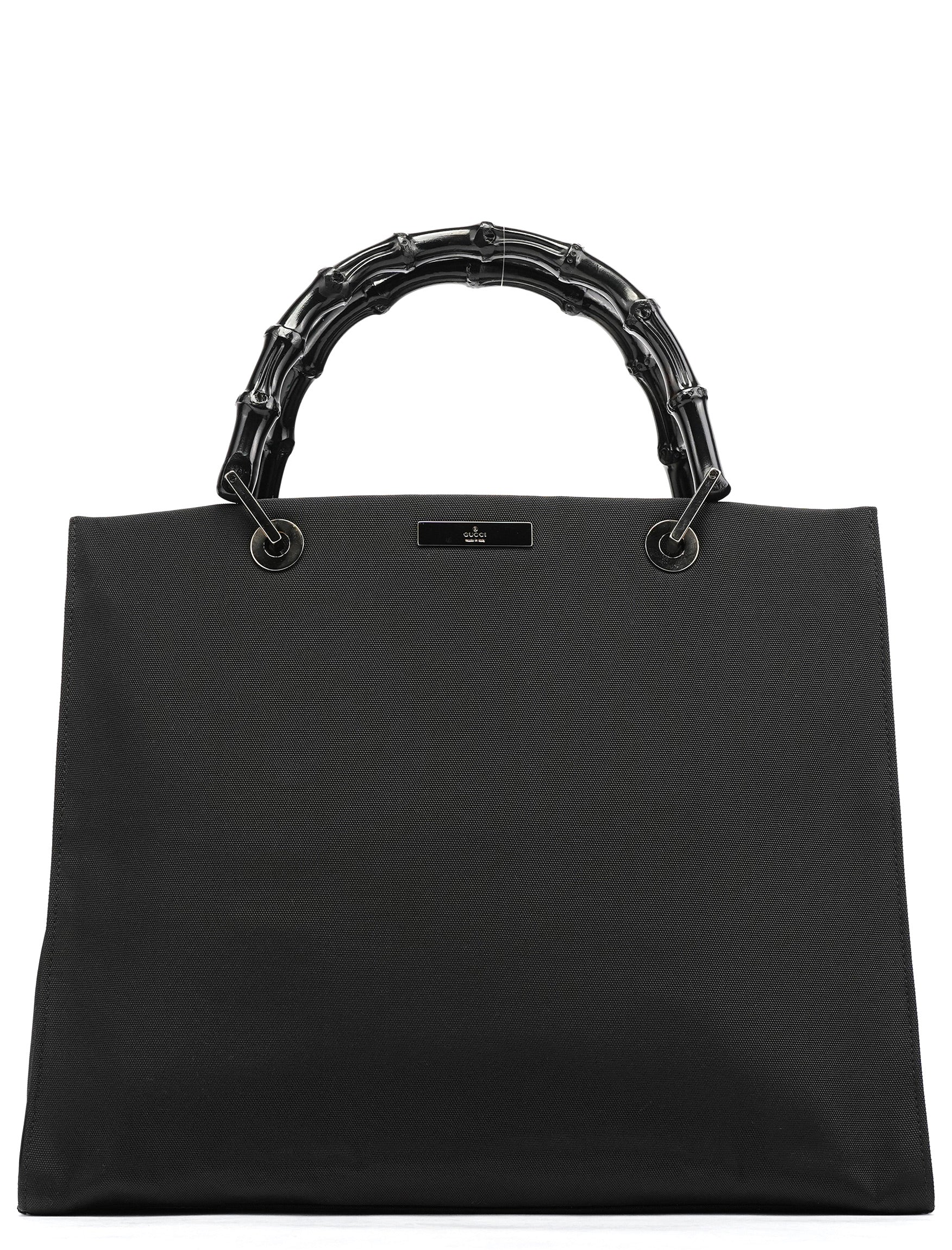Gucci 002 1010 Black Canvas Bamboo Tote Bag