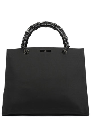 Gucci 002 1010 Black Canvas Bamboo Tote Bag