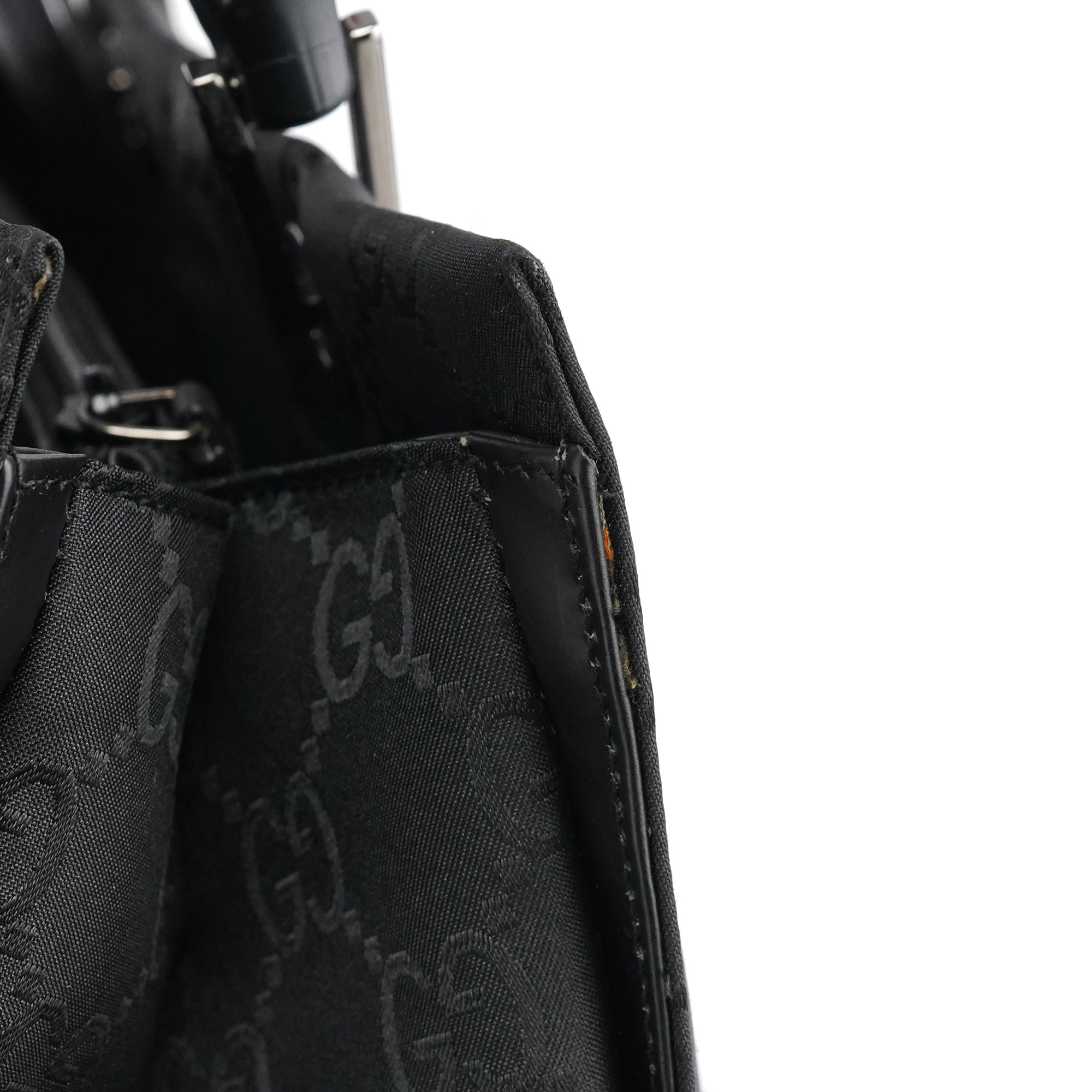 Gucci 002 1010 Black GG Bamboo Tote Bag