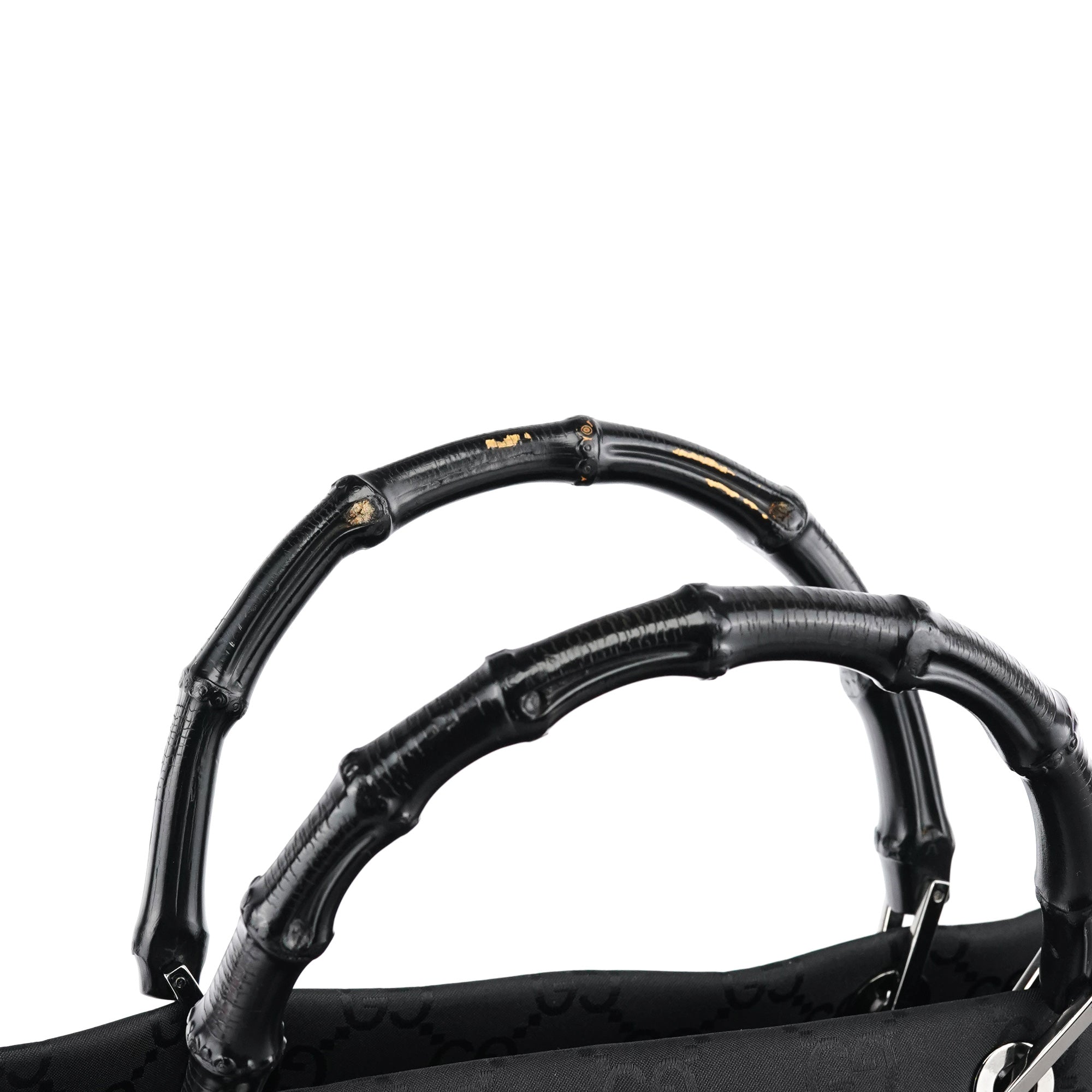 Gucci 002 1010 Black GG Bamboo Tote Bag