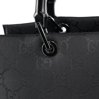 Gucci 002 1010 Black GG Bamboo Tote Bag
