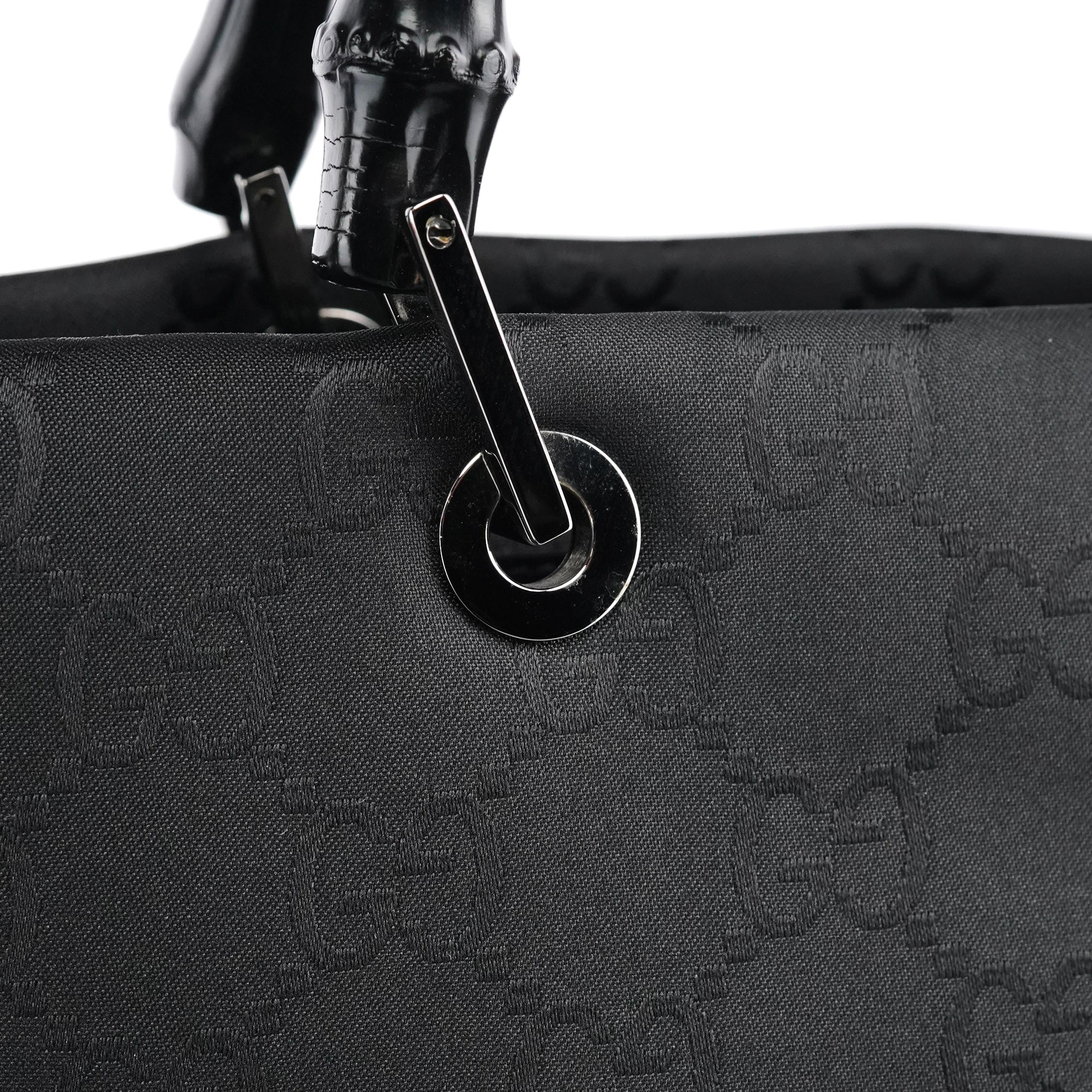 Gucci 002 1010 Black GG Bamboo Tote Bag