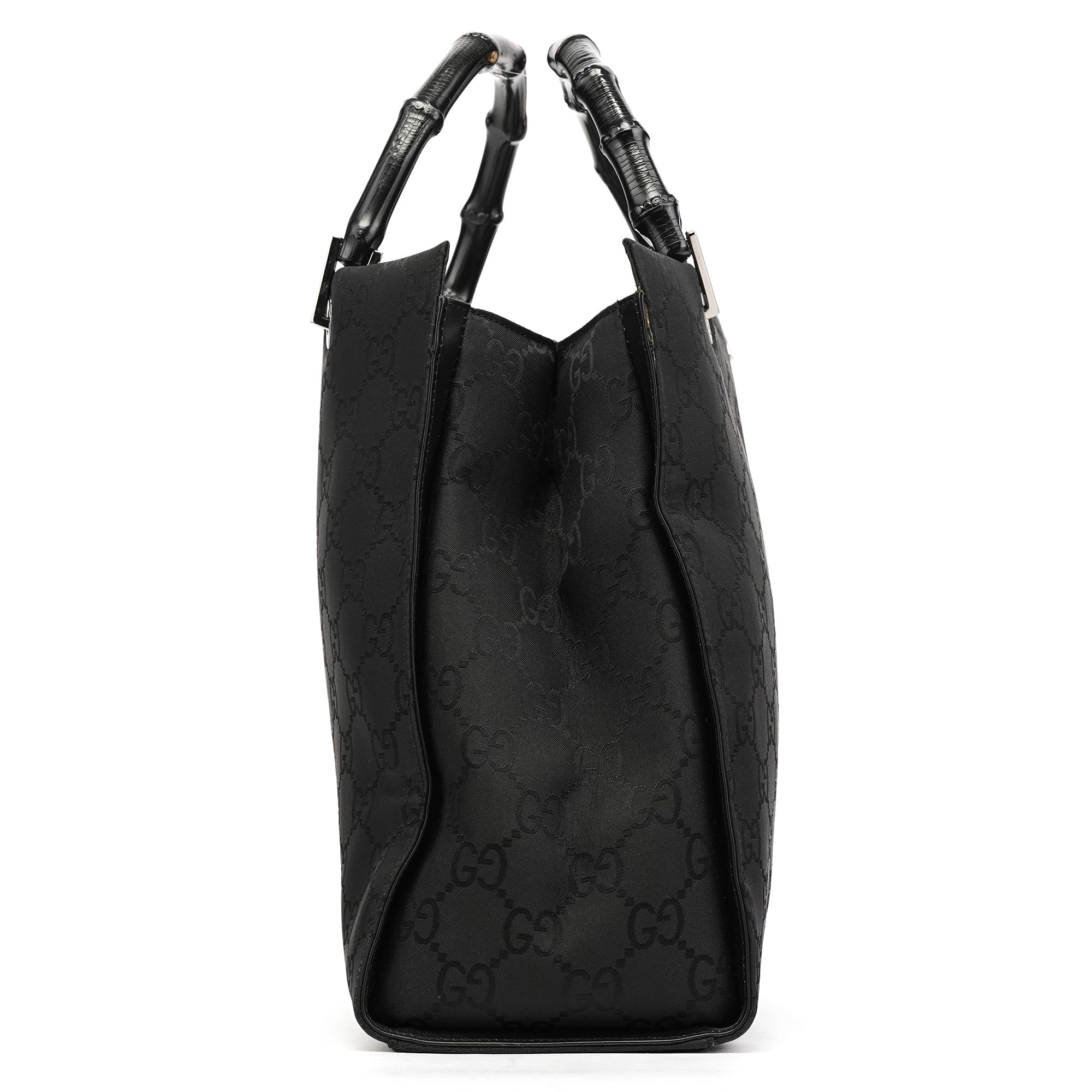 Gucci 002 1010 Black GG Bamboo Tote Bag