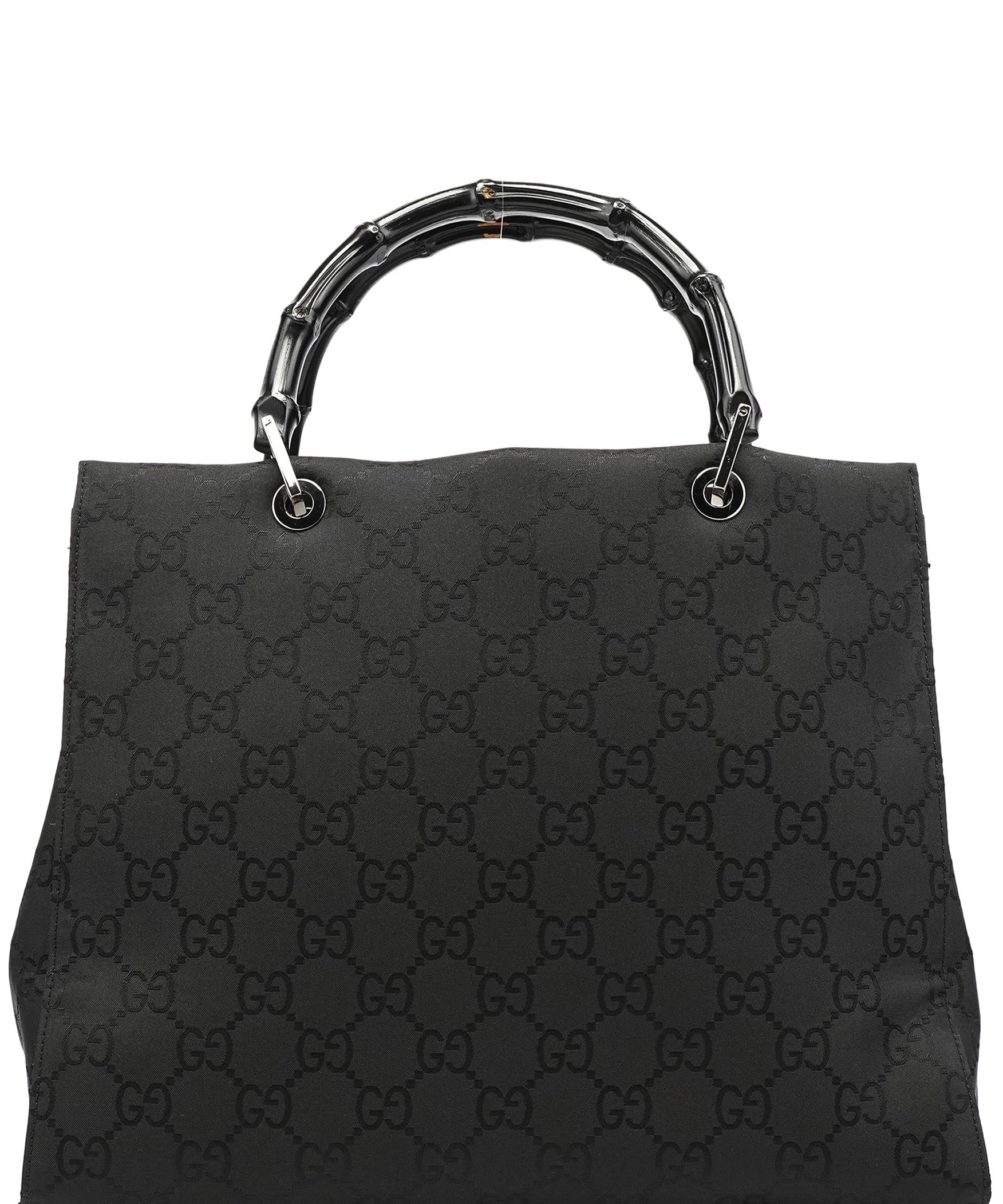 Gucci 002 1010 Black GG Bamboo Tote Bag