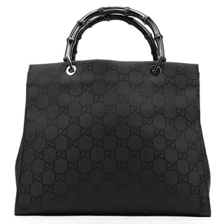 Gucci 002 1010 Black GG Bamboo Tote Bag