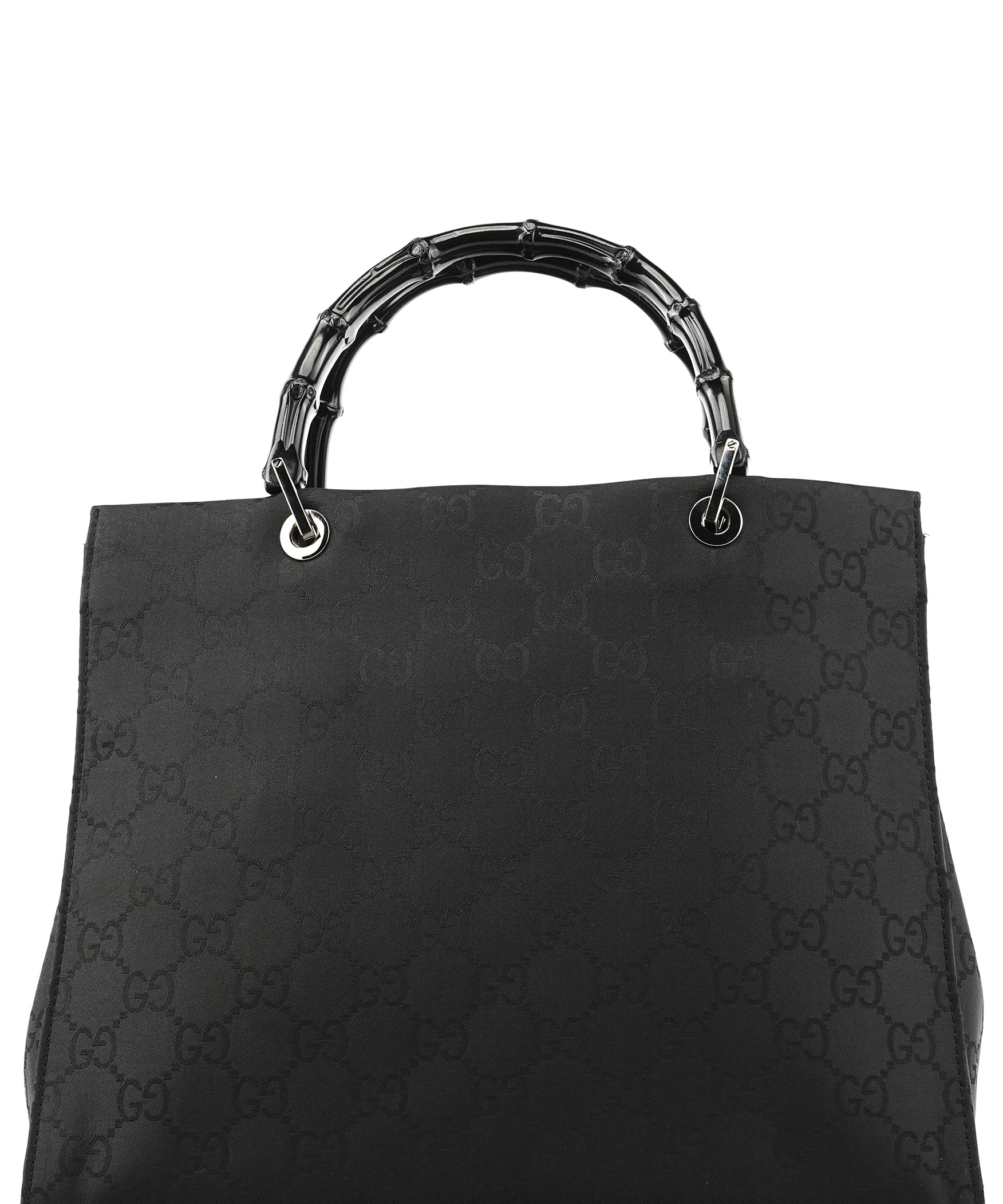 Gucci 002 1010 Black GG Bamboo Tote Bag