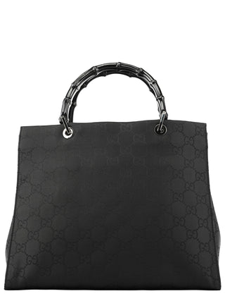 Gucci 002 1010 Black GG Bamboo Tote Bag