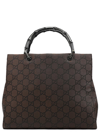 Gucci 002 1010 Brown GG Canvas Bamboo Tote Bag