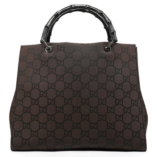 Gucci 002 1010 Brown GG Canvas Bamboo Tote Bag