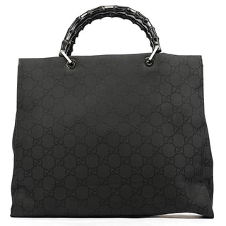 Gucci 002 1015 Black GG Bamboo Tote Bag