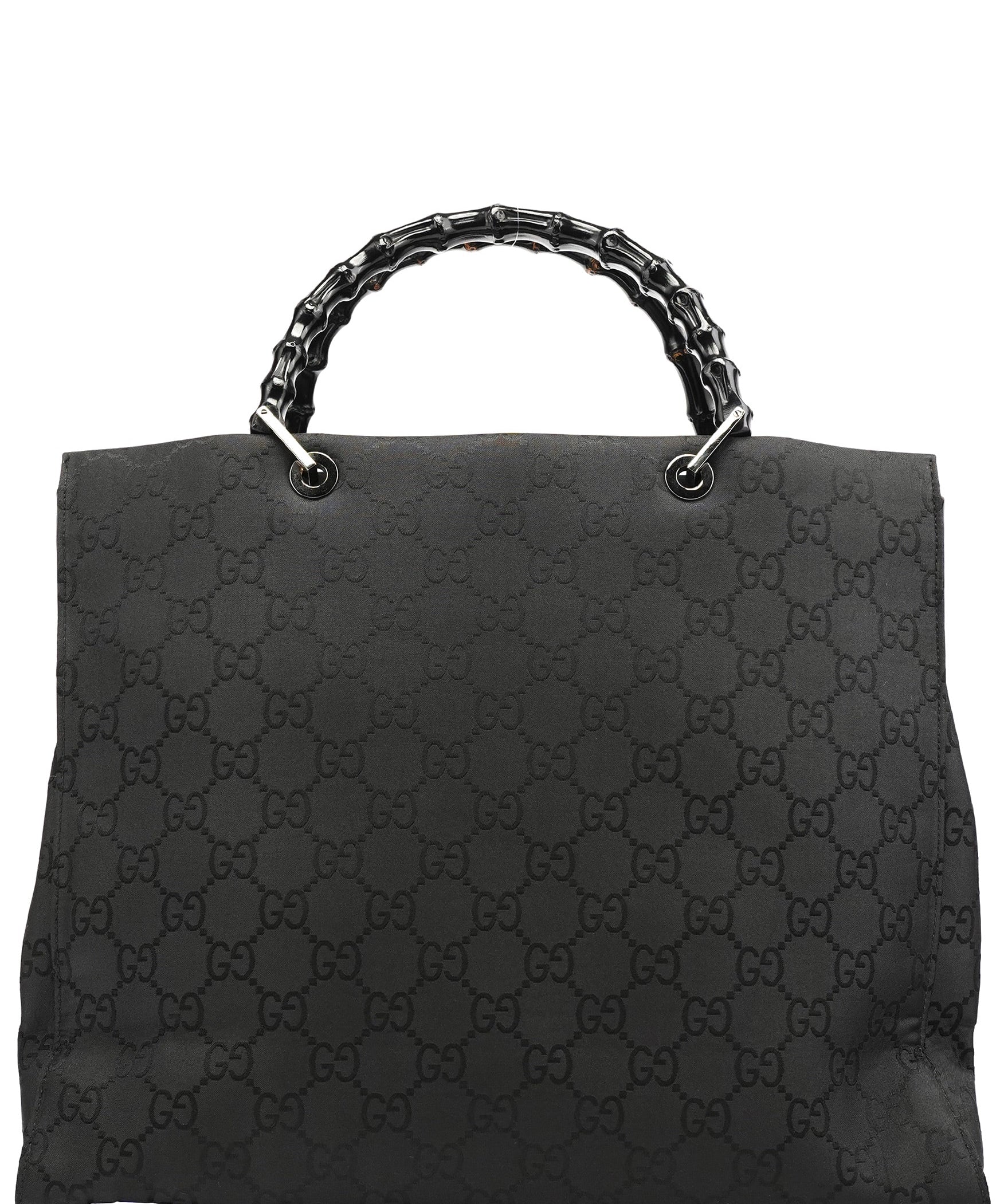 Gucci 002 1015 Black GG Bamboo Tote Bag