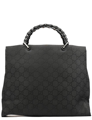 Gucci 002 1015 Black GG Bamboo Tote Bag