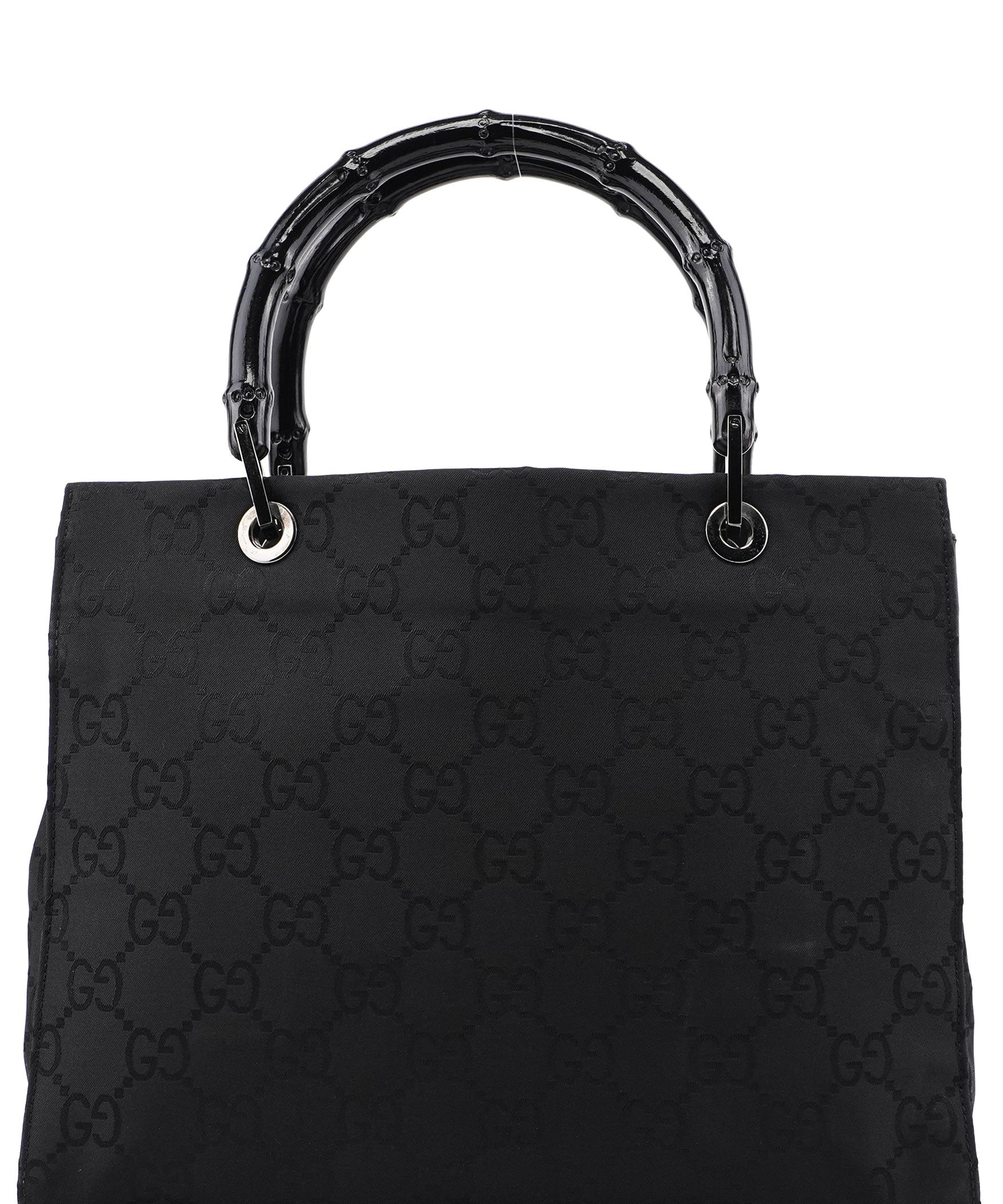 Gucci 002 1016 Black GG Bamboo Tote